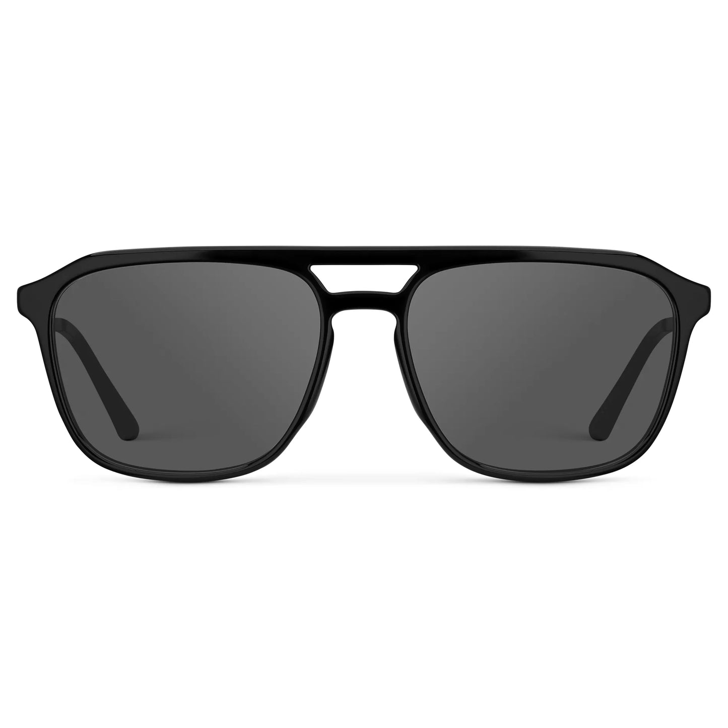 Black / Grey || Men's Double Bridge Aviator Prescription Sunglasses with Black Frame and Grey Lens on a white background