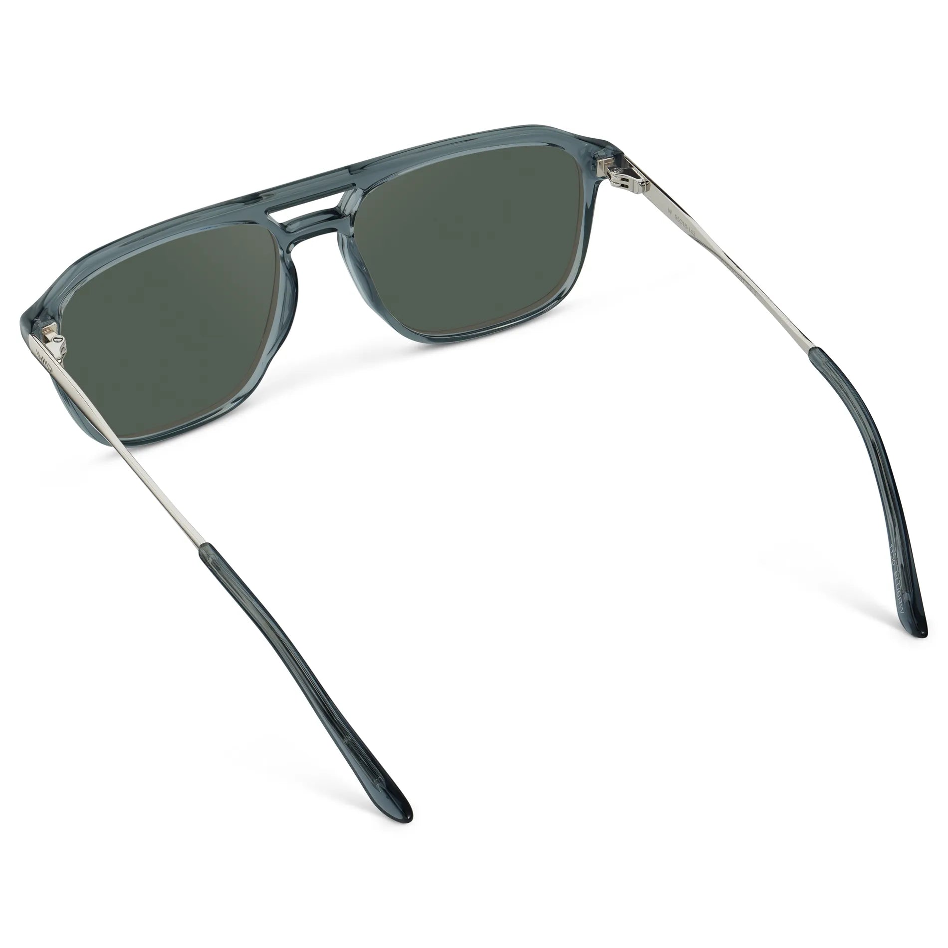 Stone Blue / G15 || Back view of Men's Double Bridge Aviator Prescription Sunglasses with Stone Blue Frame and Green Lens on a white background