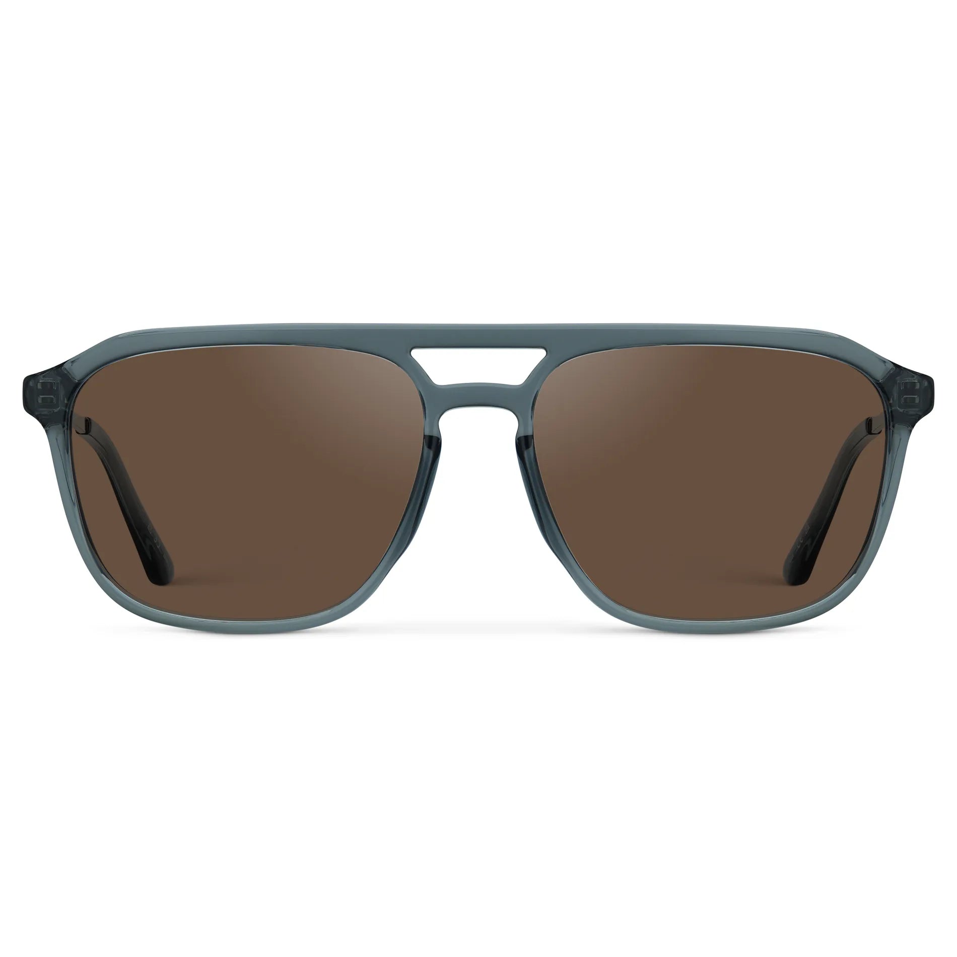 Stone Blue / Brown Lens || Men's Double Bridge Aviator Sunglasses with Stone Blue Frame and Brown Lens on a white background