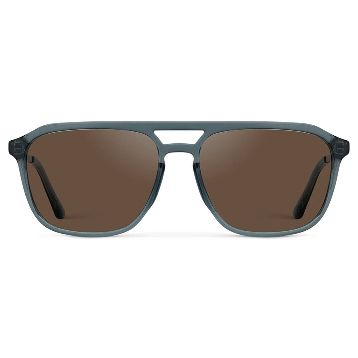 Stone Blue / Brown Lens || Men's Double Bridge Aviator Sunglasses with Stone Blue Frame and Brown Lens on a white background