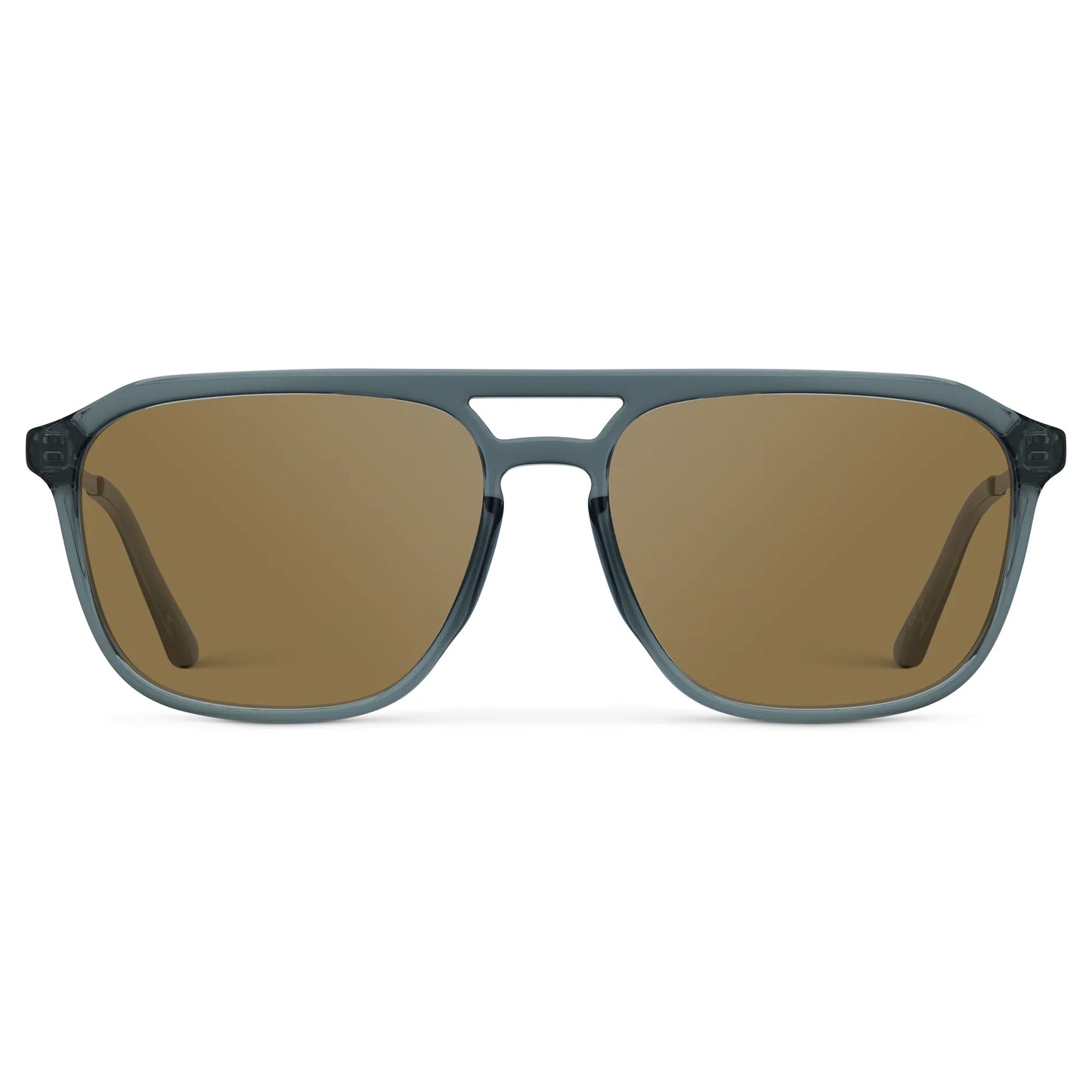 Stone Blue / Amber || Men's Double Bridge Aviator Prescription Sunglasses with Stone Blue Frame and Brown Lens on a white background