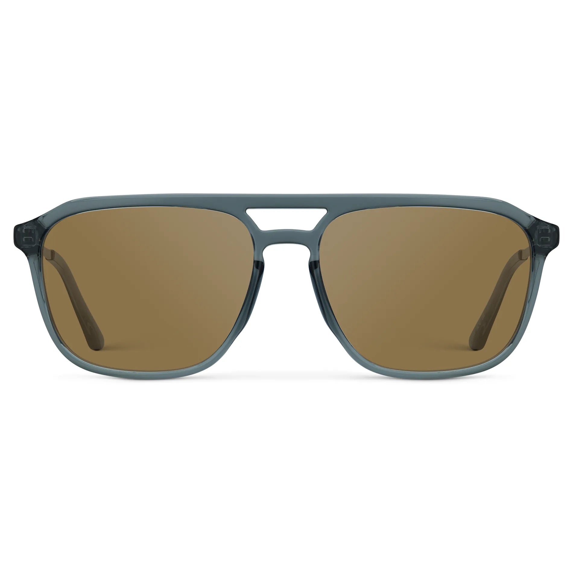 Stone Blue / Amber || Men's Double Bridge Aviator Prescription Sunglasses with Stone Blue Frame and Brown Lens on a white background