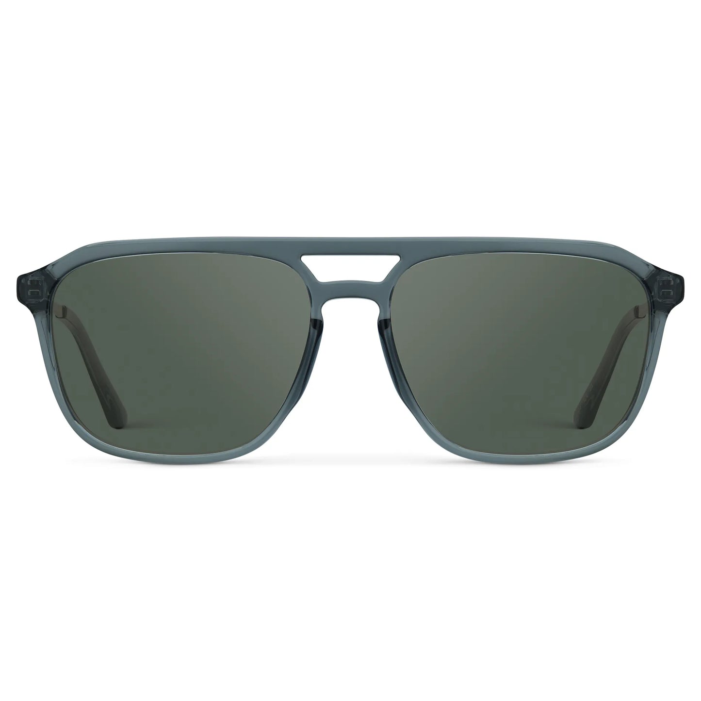 Stone Blue / G15 || Men's Double Bridge Aviator Prescription Sunglasses with Stone Blue Frame and Green Lens on a white background