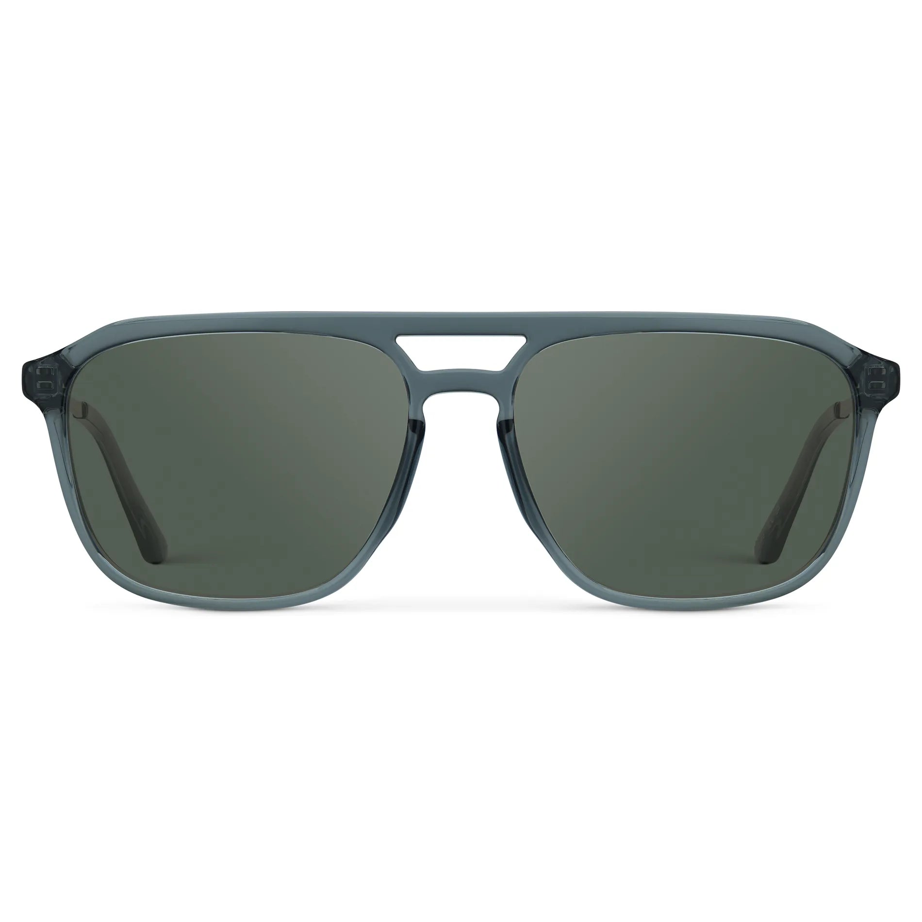 Stone Blue / G15 || Men's Double Bridge Aviator Prescription Sunglasses with Stone Blue Frame and Green Lens on a white background