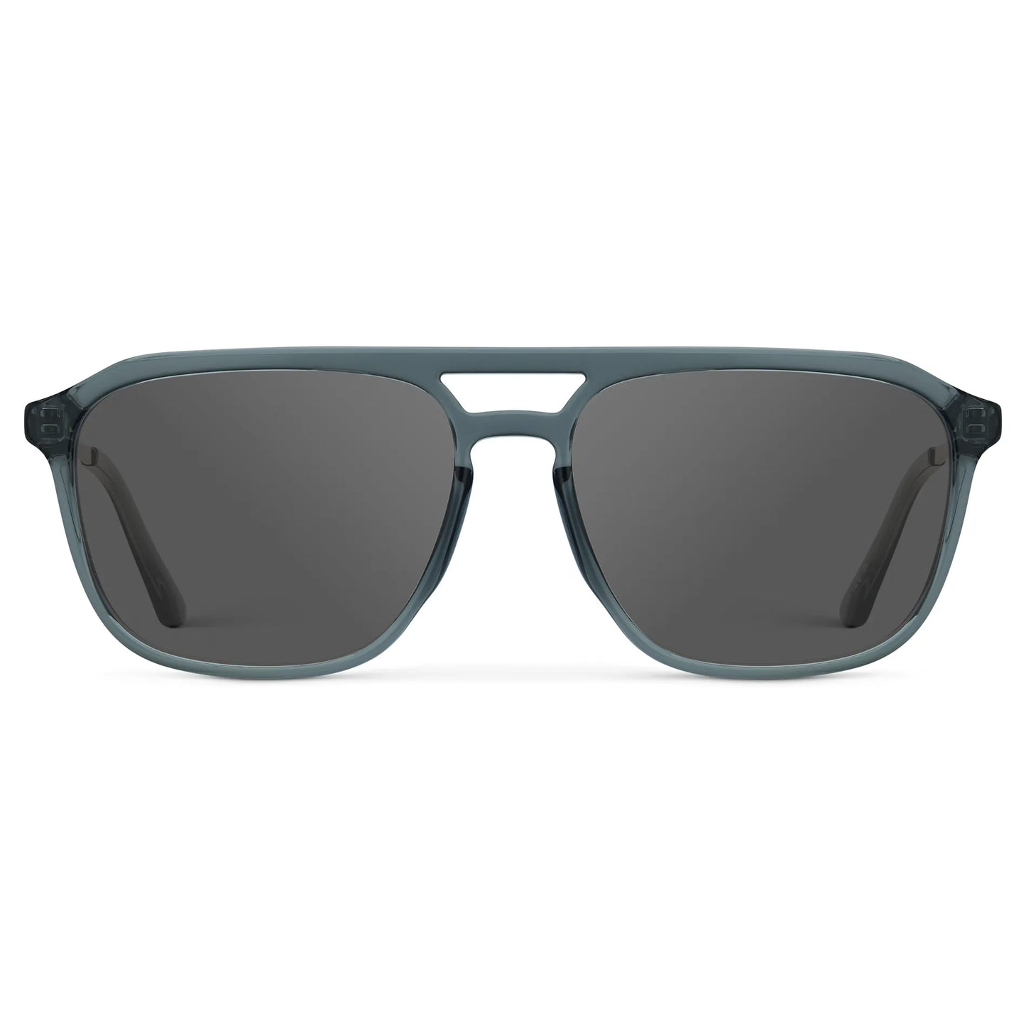 Stone Blue / Grey || Men's Double Bridge Aviator Prescription Sunglasses with Stone Blue Frame and Grey Lens on a white background