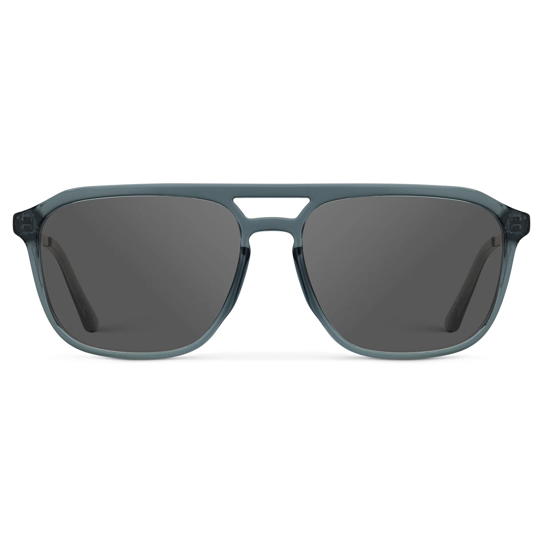 Stone Blue / Grey || Men's Double Bridge Aviator Prescription Sunglasses with Stone Blue Frame and Grey Lens on a white background