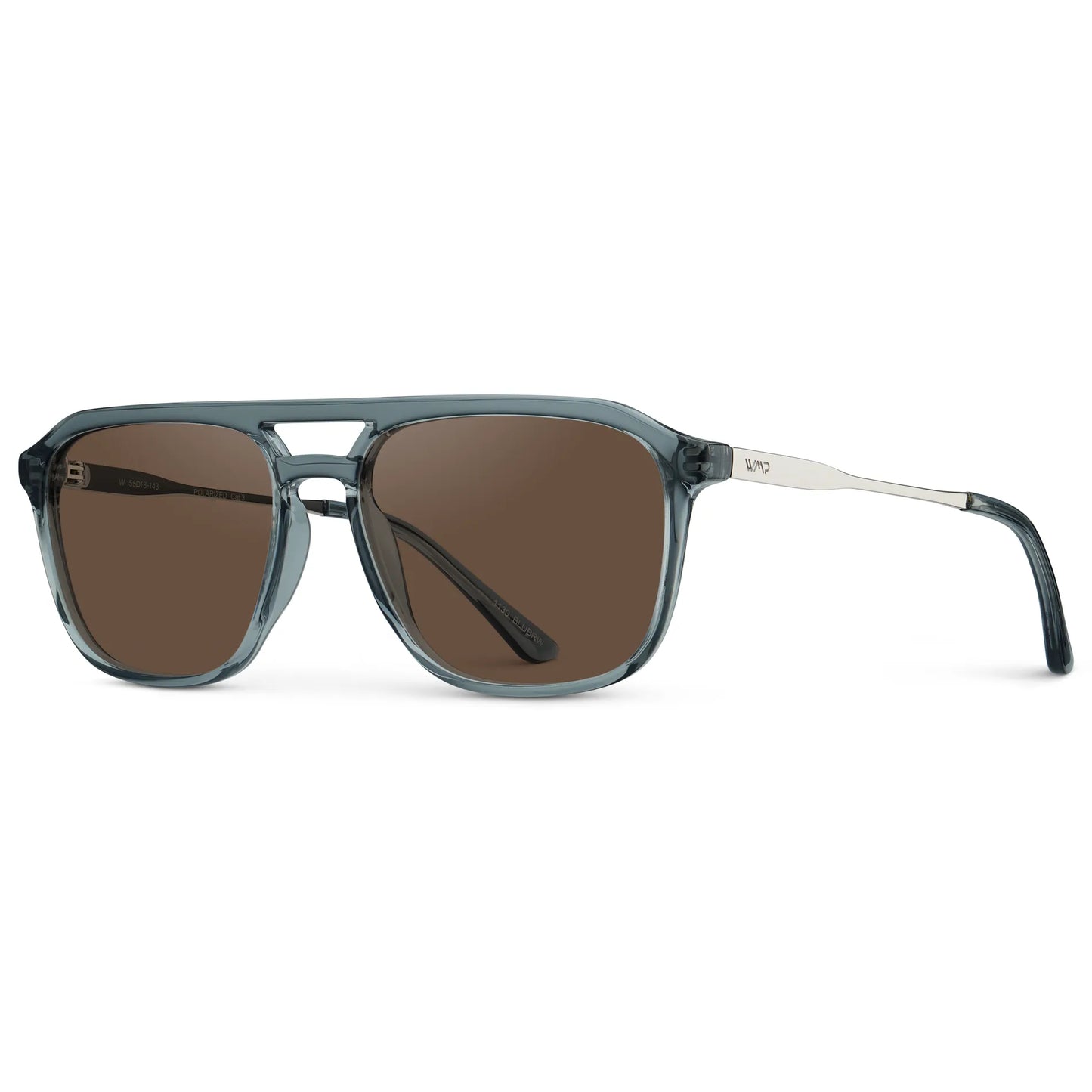 Stone Blue / Brown Lens || Side view of Men's Double Bridge Aviator Sunglasses with Stone Blue Frame and Brown Lens on a white background