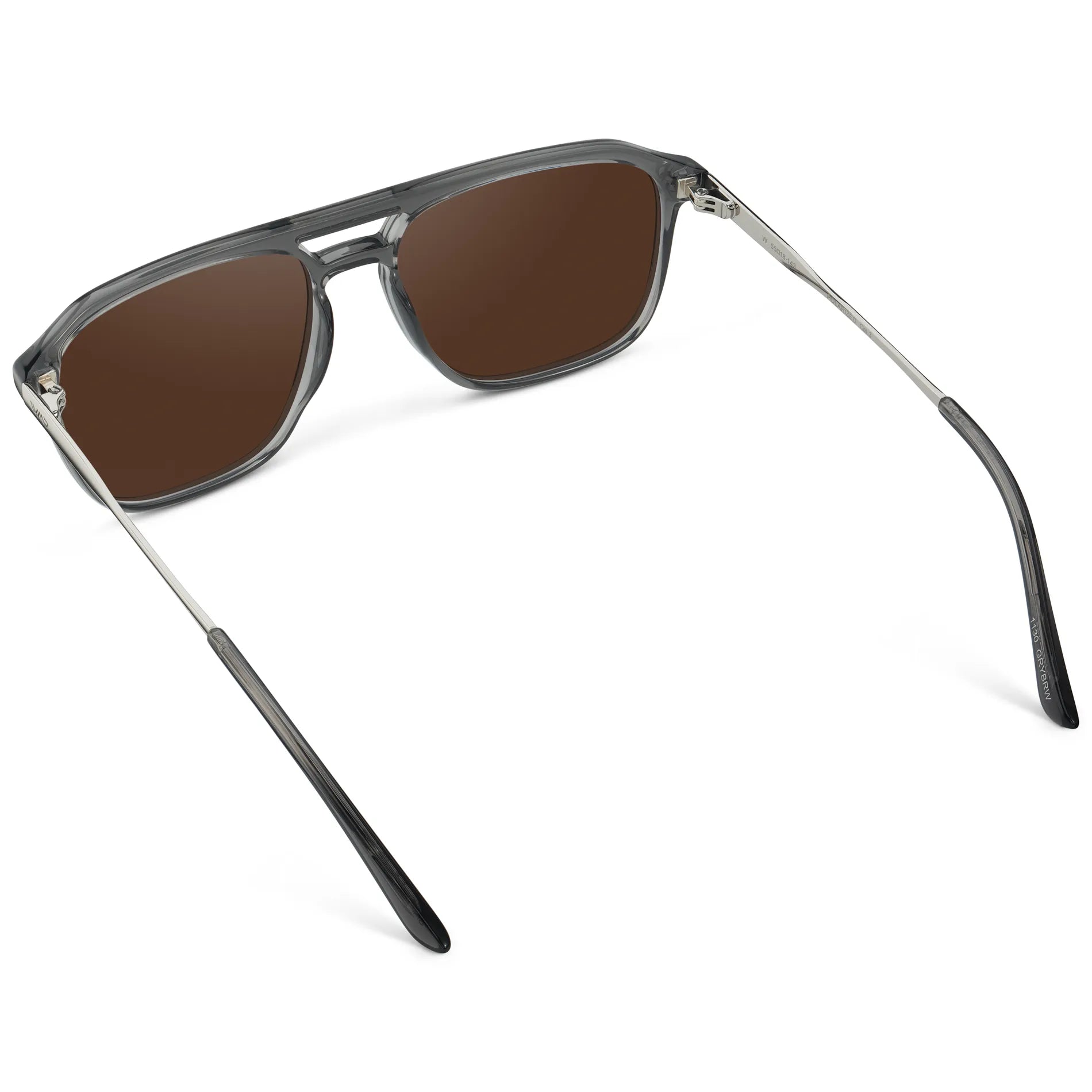 Smoke Grey / Dark Brown Lens || Back view of Men's Double Bridge Aviator Sunglasses with Smoke Grey Frame and Dark Brown Lens on a white background
