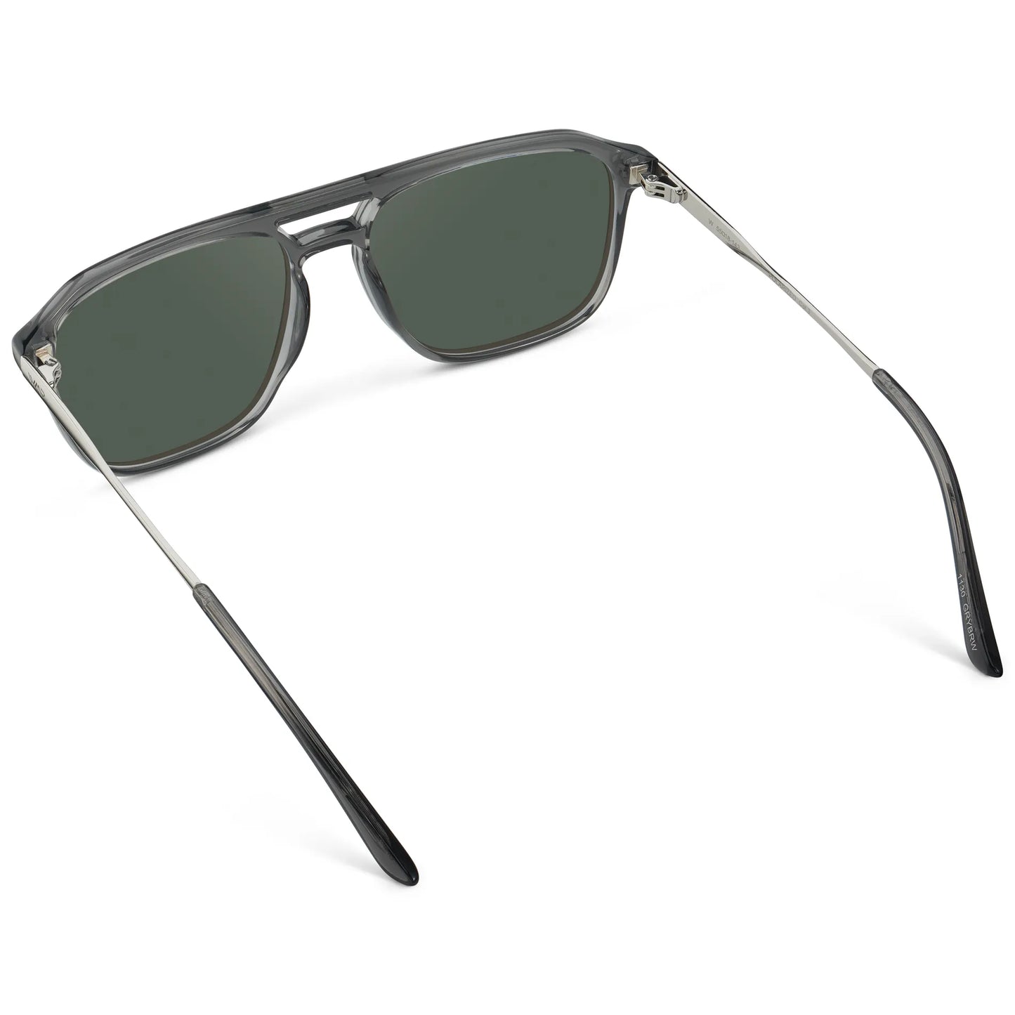 Smoke Grey / G15 || Back view of Men's Double Bridge Aviator Prescription Sunglasses with Smoke Grey Frame and Green Lens on a white background