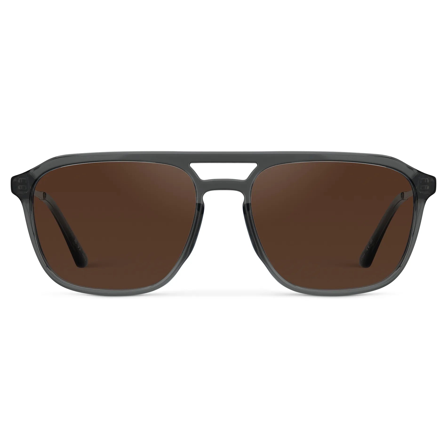 Smoke Grey / Dark Brown Lens || Men's Double Bridge Aviator Sunglasses with Smoke Grey Frame and Dark Brown Lens on a white background