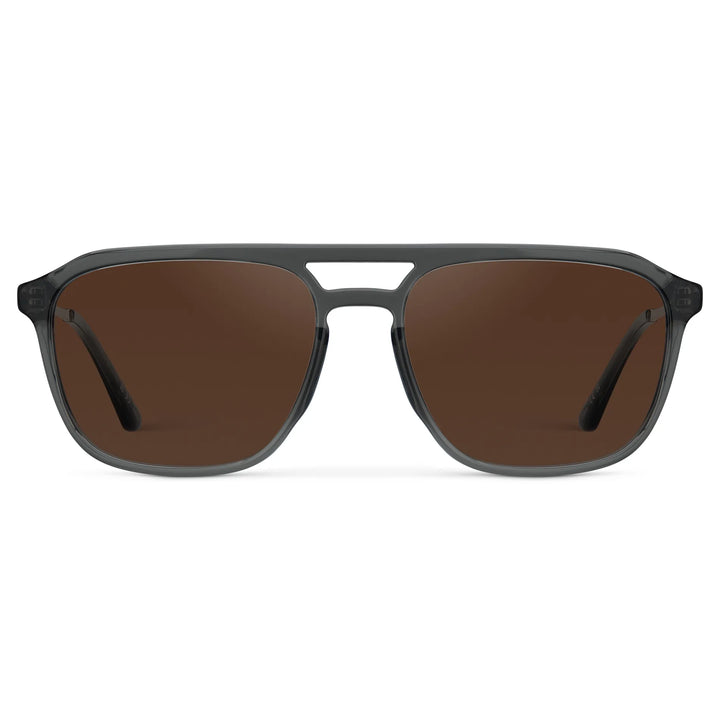 Smoke Grey / Dark Brown Lens || Men's Double Bridge Aviator Sunglasses with Smoke Grey Frame and Dark Brown Lens on a white background