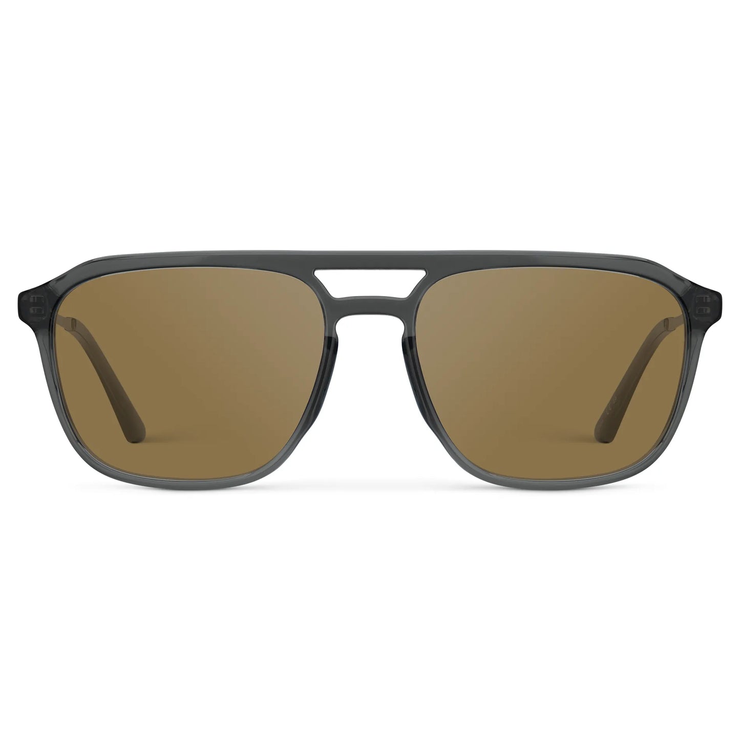 Smoke Grey / Amber || Men's Double Bridge Aviator Prescription Sunglasses with Smoke Grey Frame and Brown Lens on a white background