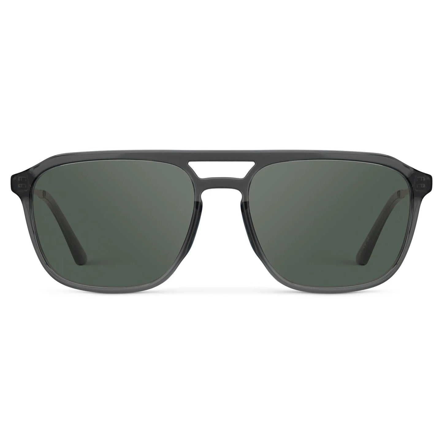 Smoke Grey / G15 || Men's Double Bridge Aviator Prescription Sunglasses with Smoke Grey Frame and Green Lens on a white background