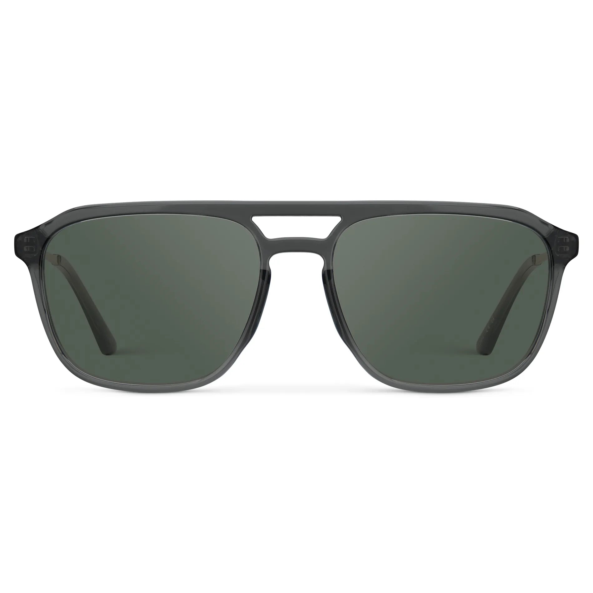 Smoke Grey / G15 || Men's Double Bridge Aviator Prescription Sunglasses with Smoke Grey Frame and Green Lens on a white background