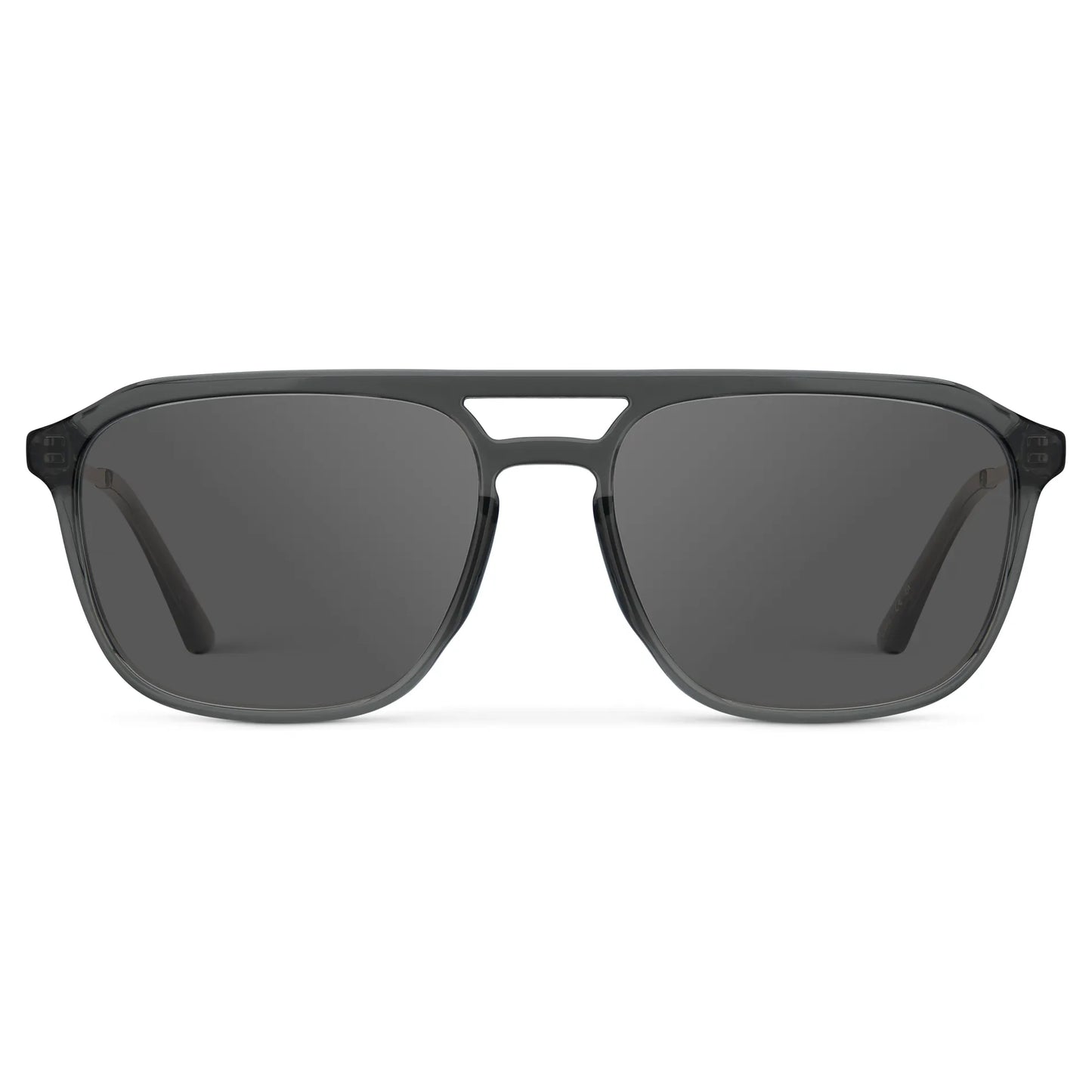 Smoke Grey / Grey || Men's Double Bridge Aviator Prescription Sunglasses with Smoke Grey Frame and Grey Lens on a white background