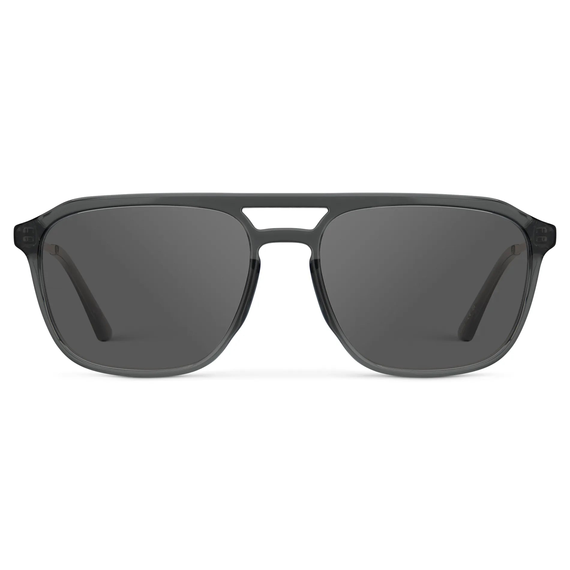 Smoke Grey / Grey || Men's Double Bridge Aviator Prescription Sunglasses with Smoke Grey Frame and Grey Lens on a white background
