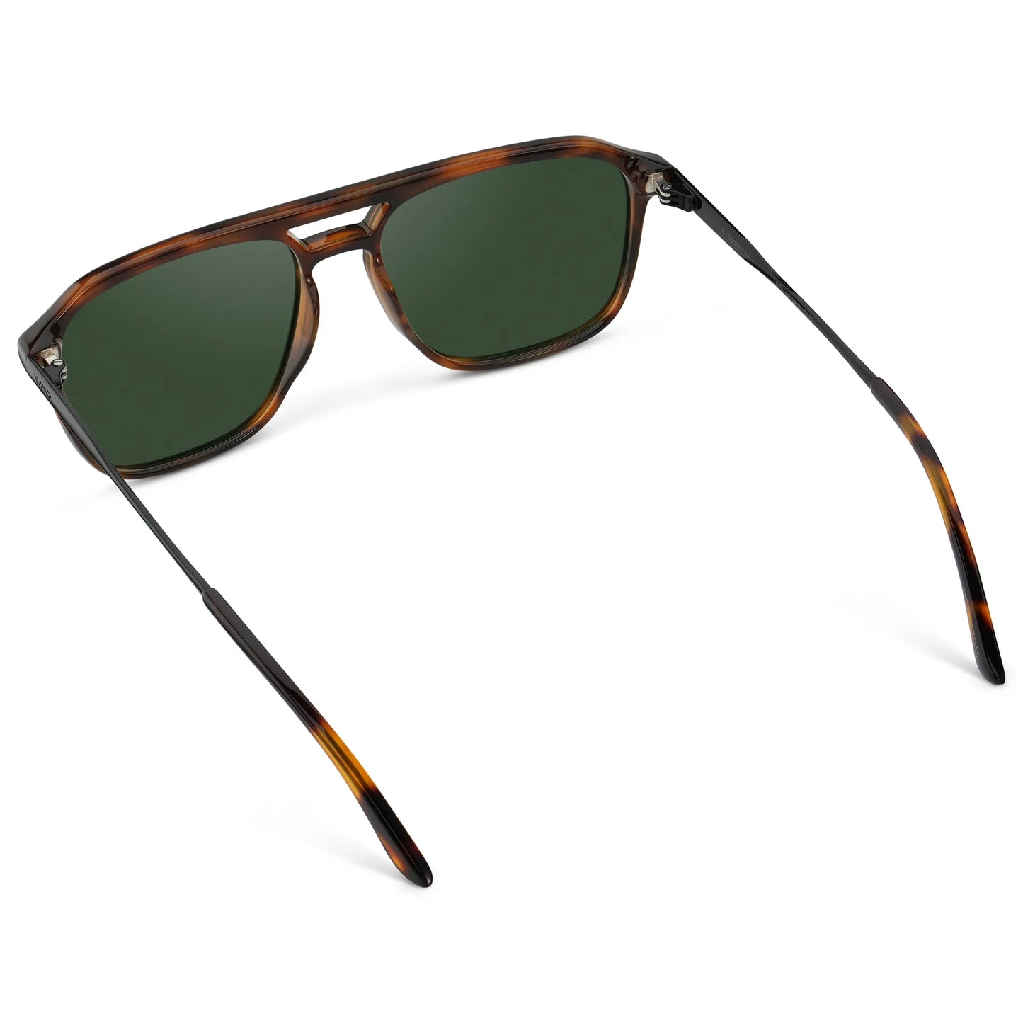 Brown Tortoise / Smoke Green Lens || Back view of Men's Double Bridge Aviator Sunglasses with Brown Tortoise Frame and Smoke Green Lens on a white background