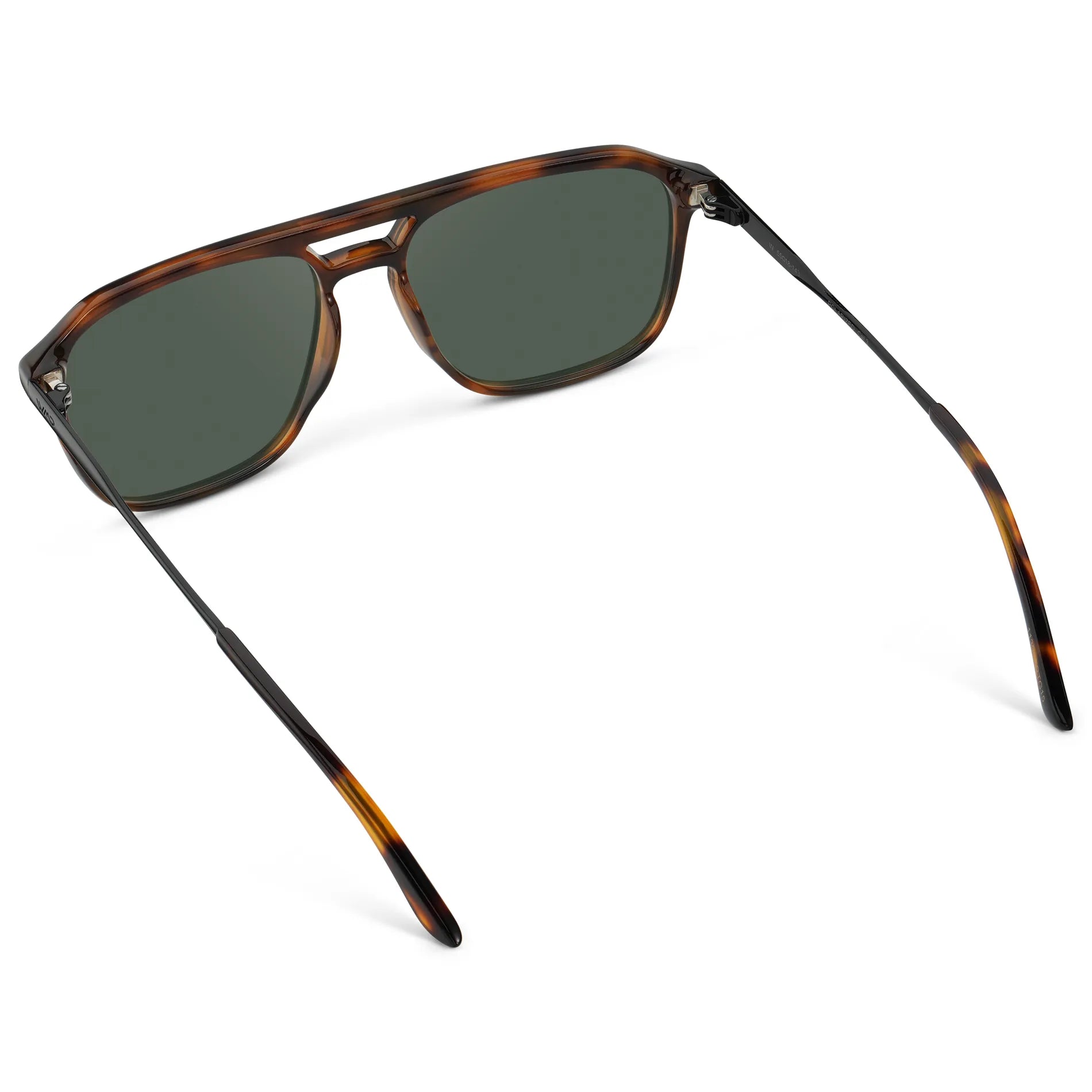 Brown Tortoise / G15 || Back view of Men's Double Bridge Aviator Prescription Sunglasses with Brown Tortoise Frame and Green Lens on a white background