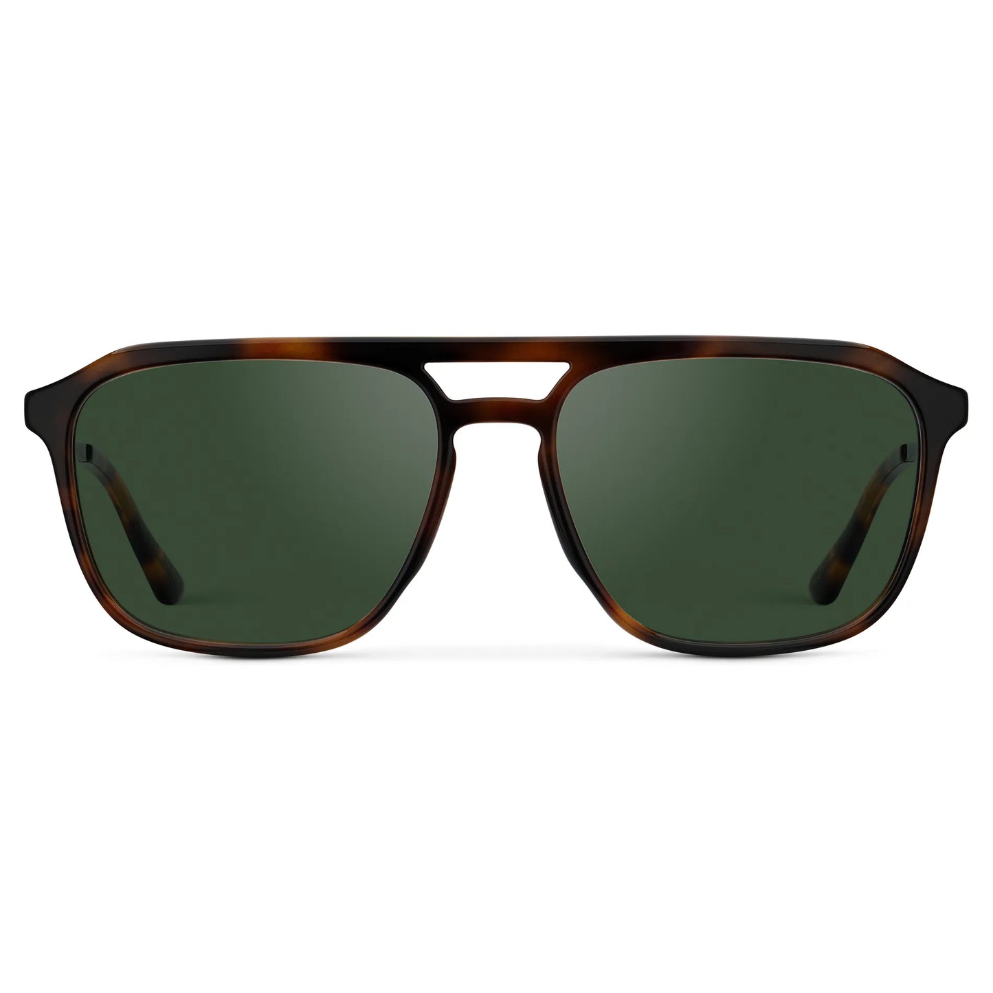 Brown Tortoise / Smoke Green Lens || Men's Double Bridge Aviator Sunglasses with Brown Tortoise Frame and Smoke Green Lens on a white background