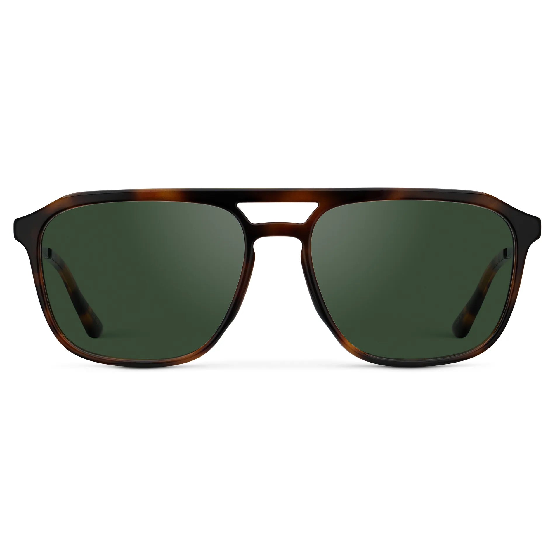 Brown Tortoise / Smoke Green Lens || Men's Double Bridge Aviator Sunglasses with Brown Tortoise Frame and Smoke Green Lens on a white background