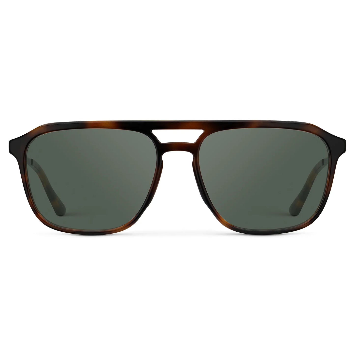 Brown Tortoise / G15 || Men's Double Bridge Aviator Prescription Sunglasses with Brown Tortoise Frame and Green Lens on a white background