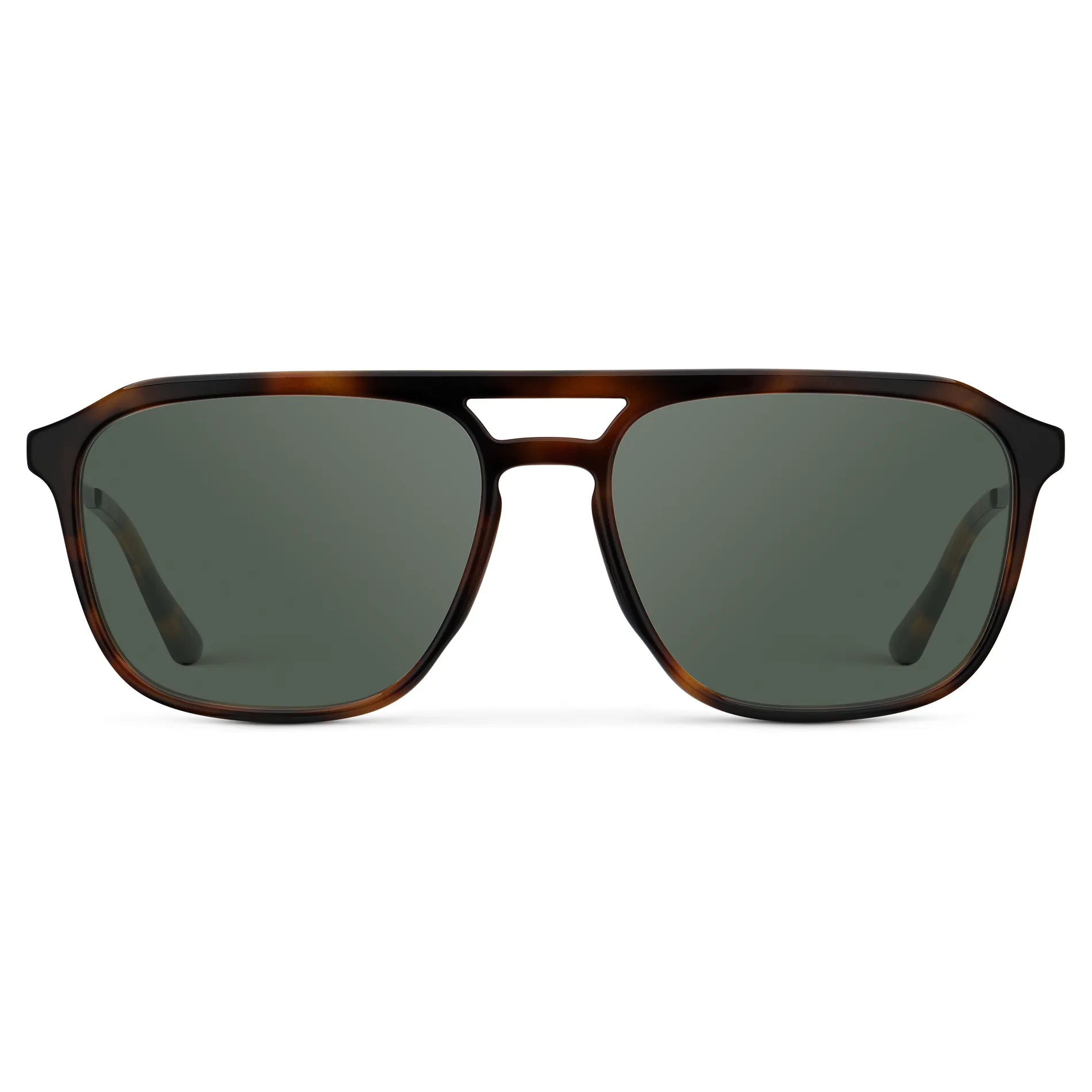 Brown Tortoise / G15 || Men's Double Bridge Aviator Prescription Sunglasses with Brown Tortoise Frame and Green Lens on a white background