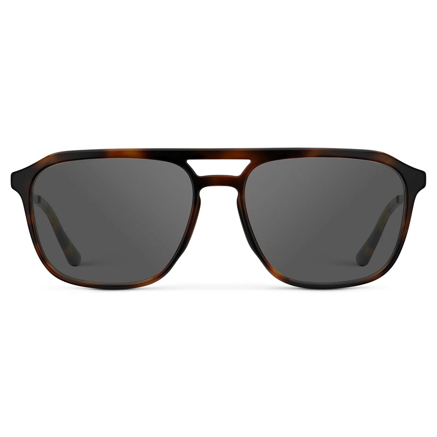 Brown Tortoise / Grey || Men's Double Bridge Aviator Prescription Sunglasses with Brown Tortoise Frame and Grey Lens on a white background