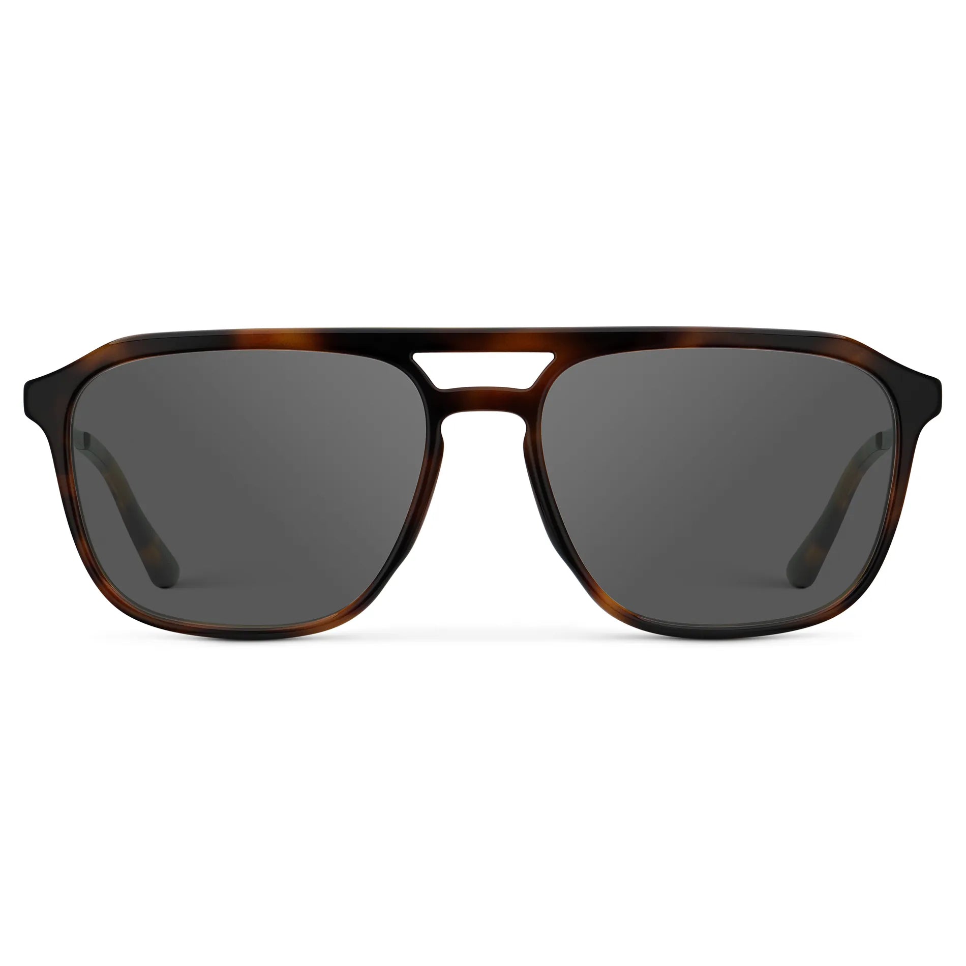 Brown Tortoise / Grey || Men's Double Bridge Aviator Prescription Sunglasses with Brown Tortoise Frame and Grey Lens on a white background