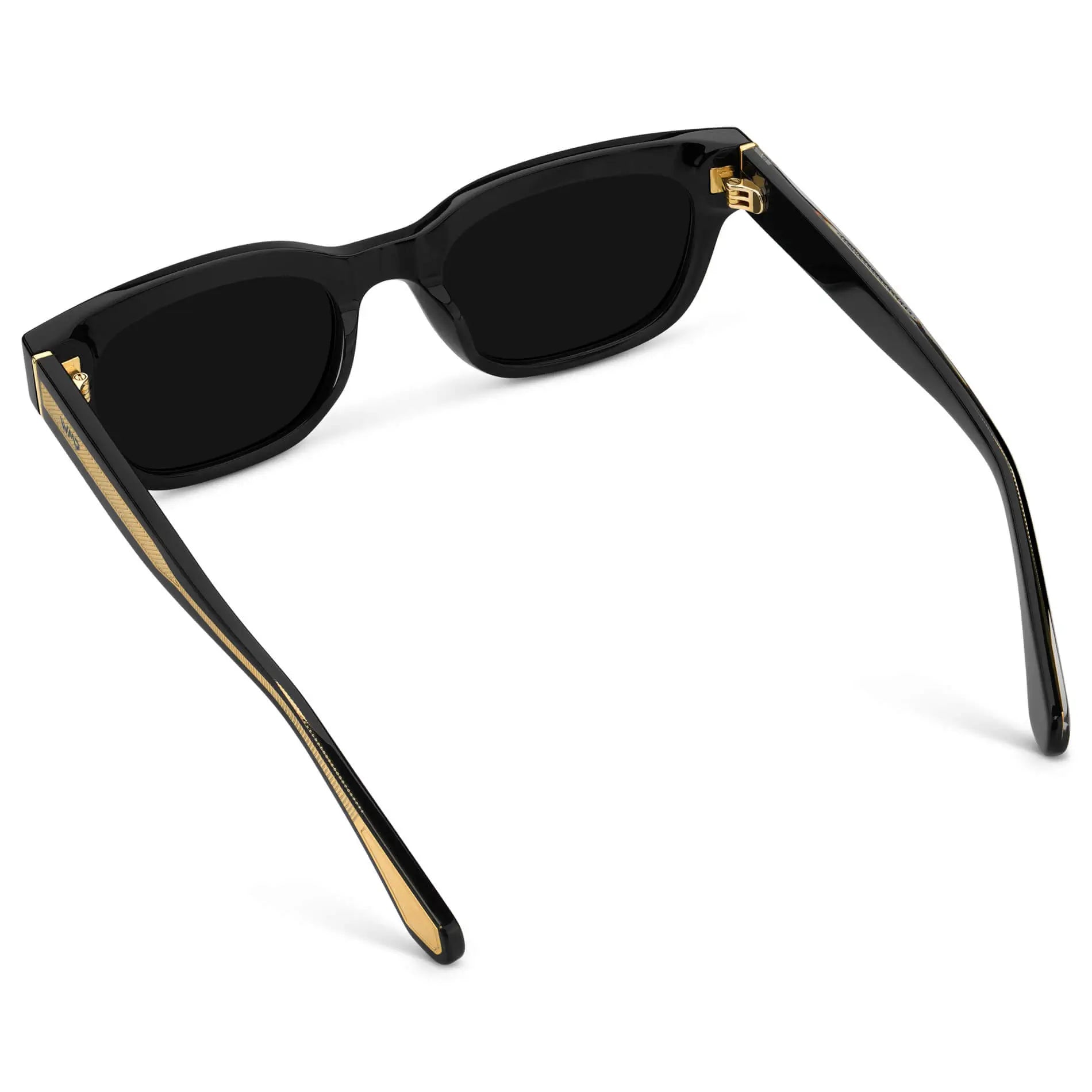 Black / Triple Black Lens || Women's Rectangular Sunglasses with Handcrafted exposed gold metal core, Black Acetate Frame and Triple Black Anti-Reflective Lens
