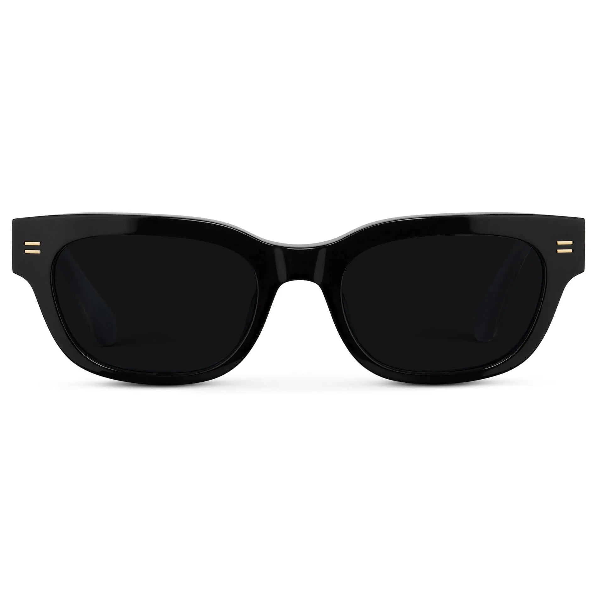 Black / Triple Black Lens || Women's Rectangular Sunglasses with Handcrafted exposed gold metal core, Black Acetate Frame and Triple Black Anti-Reflective Lens