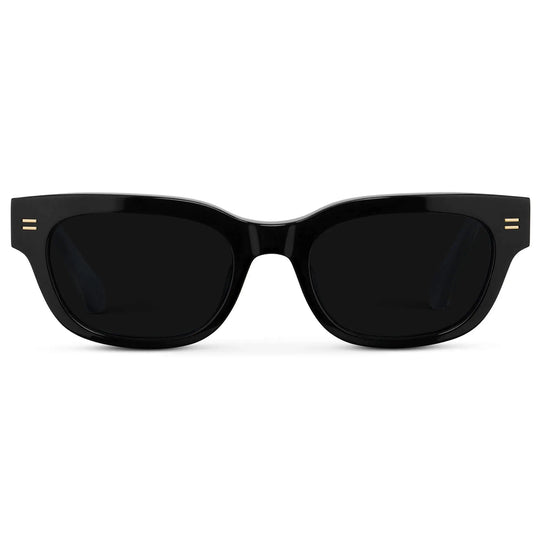 Black / Triple Black Lens || Women's Rectangular Sunglasses with Handcrafted exposed gold metal core, Black Acetate Frame and Triple Black Anti-Reflective Lens