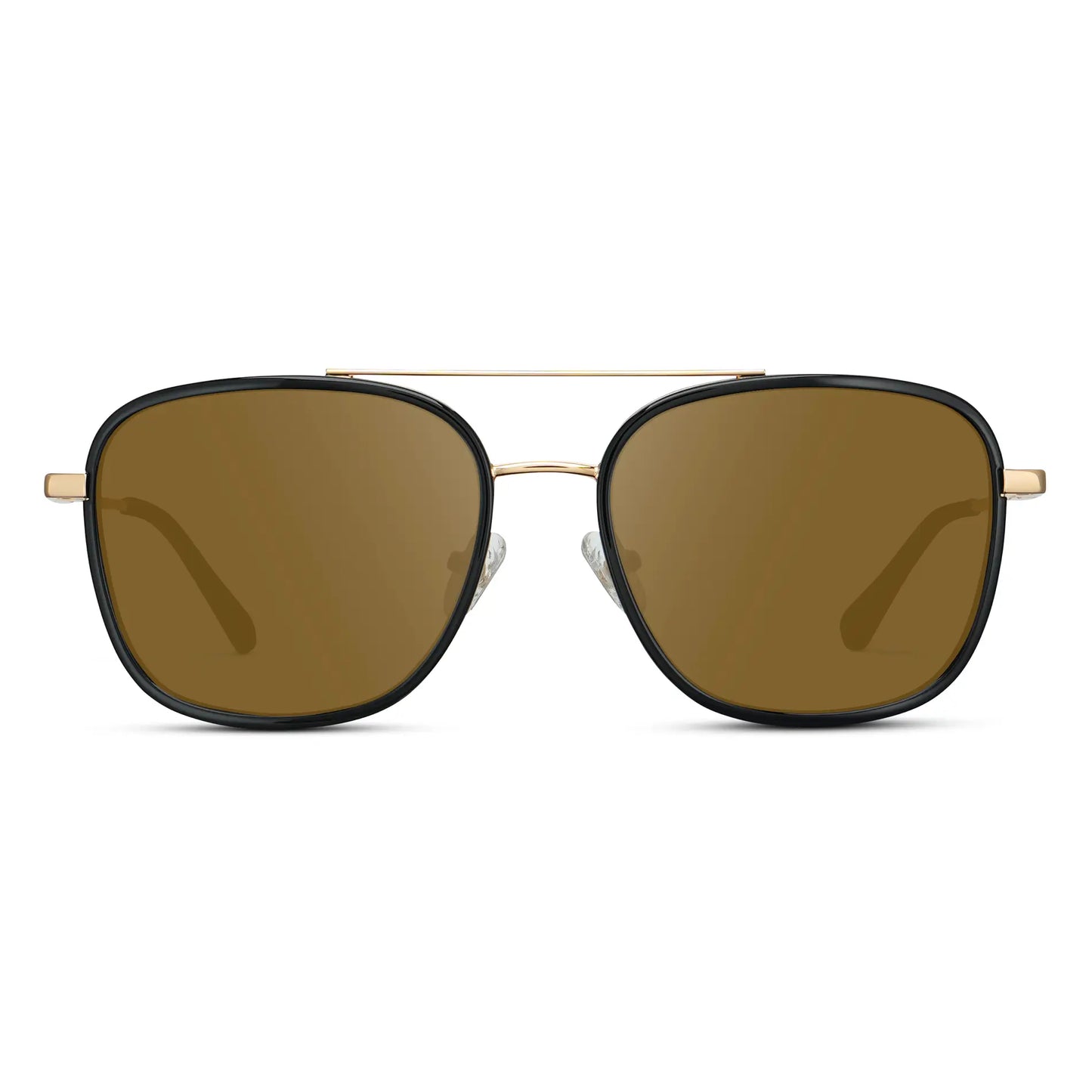 Black / Amber || Women's Oversized Square Aviator Prescription Eyeglasses with Black Acetate and Stainless Steel Frame and Brown Lenses