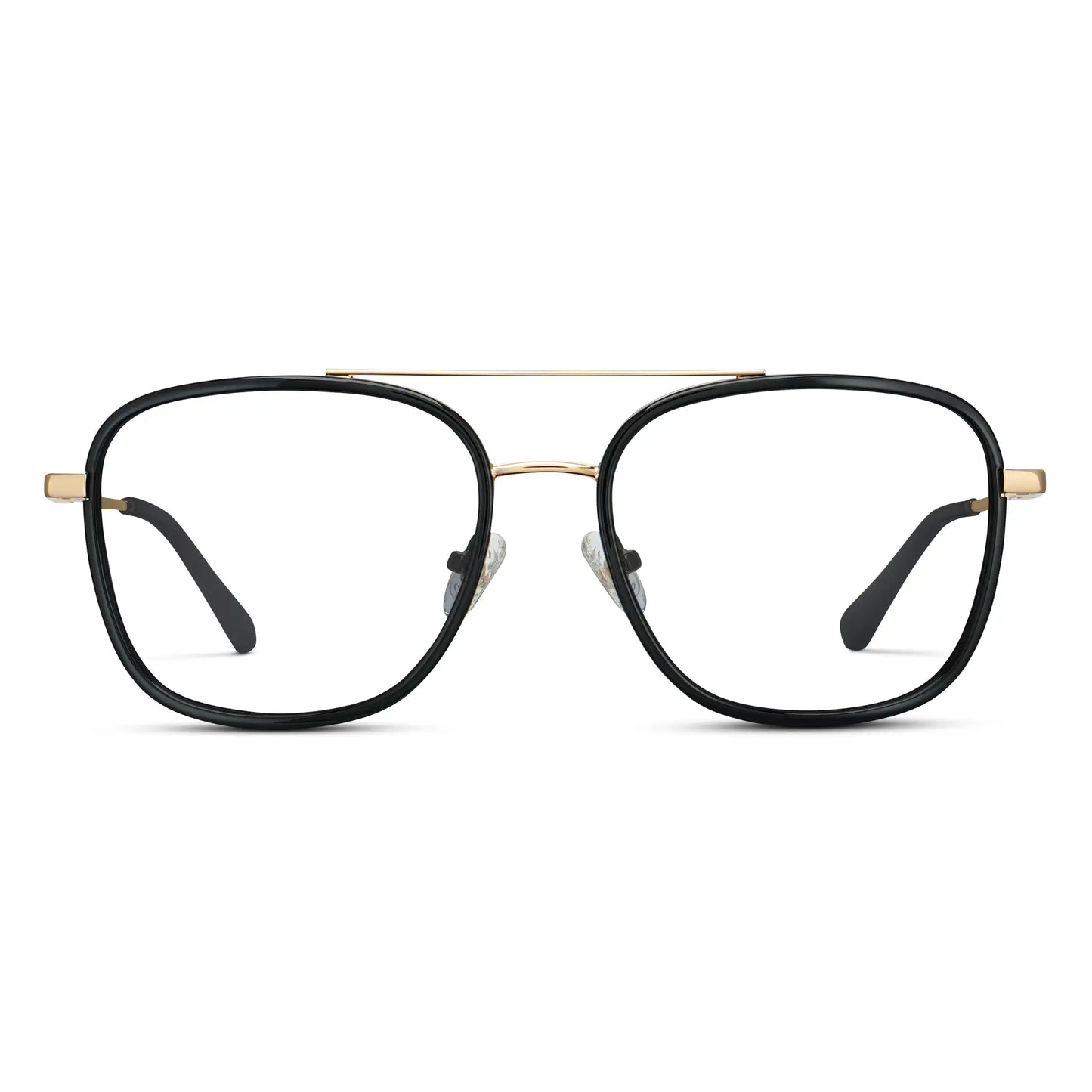 Black || Women's Oversized Square Aviator Prescription Eyeglasses with Black Acetate and Stainless Steel Frame and Clear Lenses