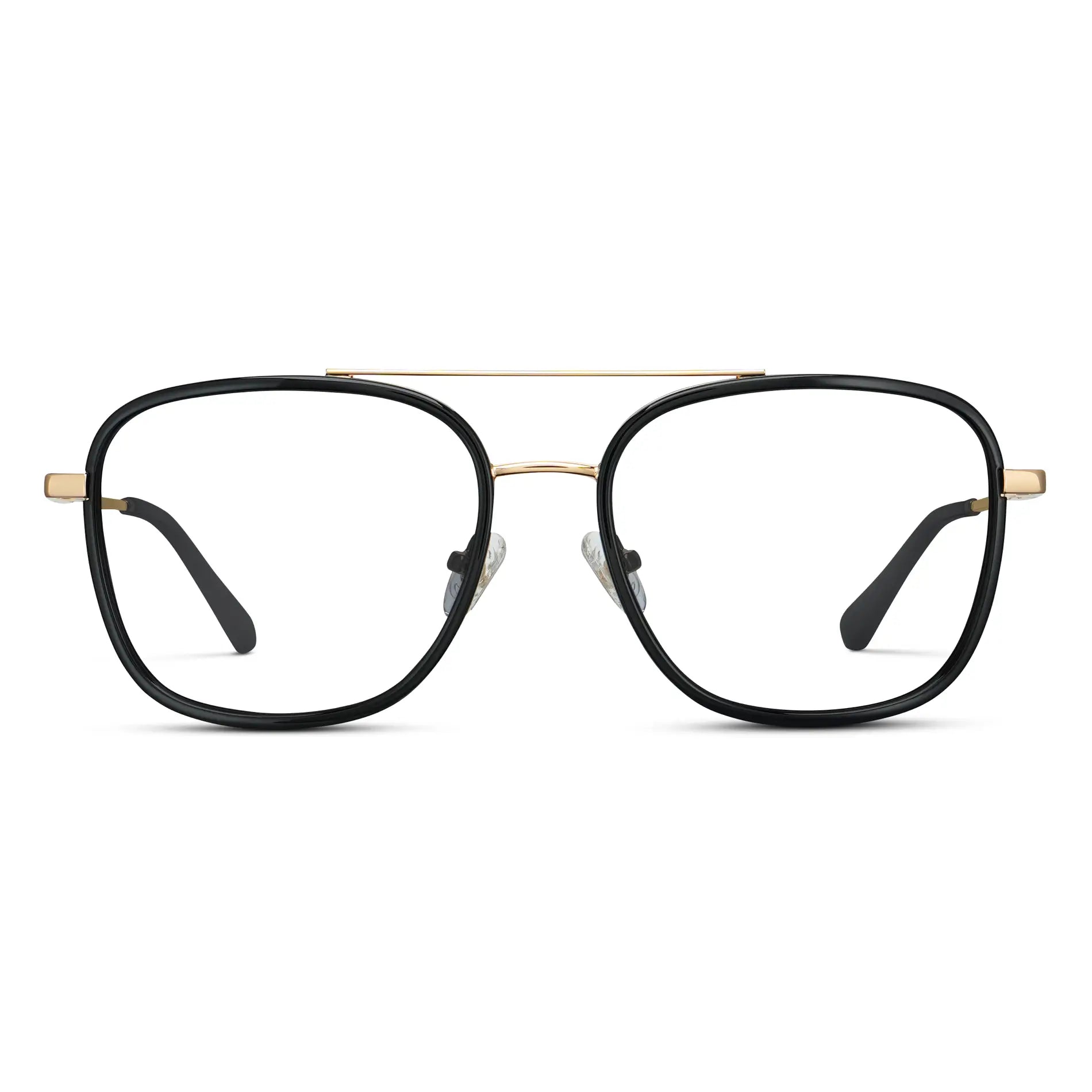 Black || Women's Oversized Square Aviator Prescription Eyeglasses with Black Acetate and Stainless Steel Frame and Clear Lenses