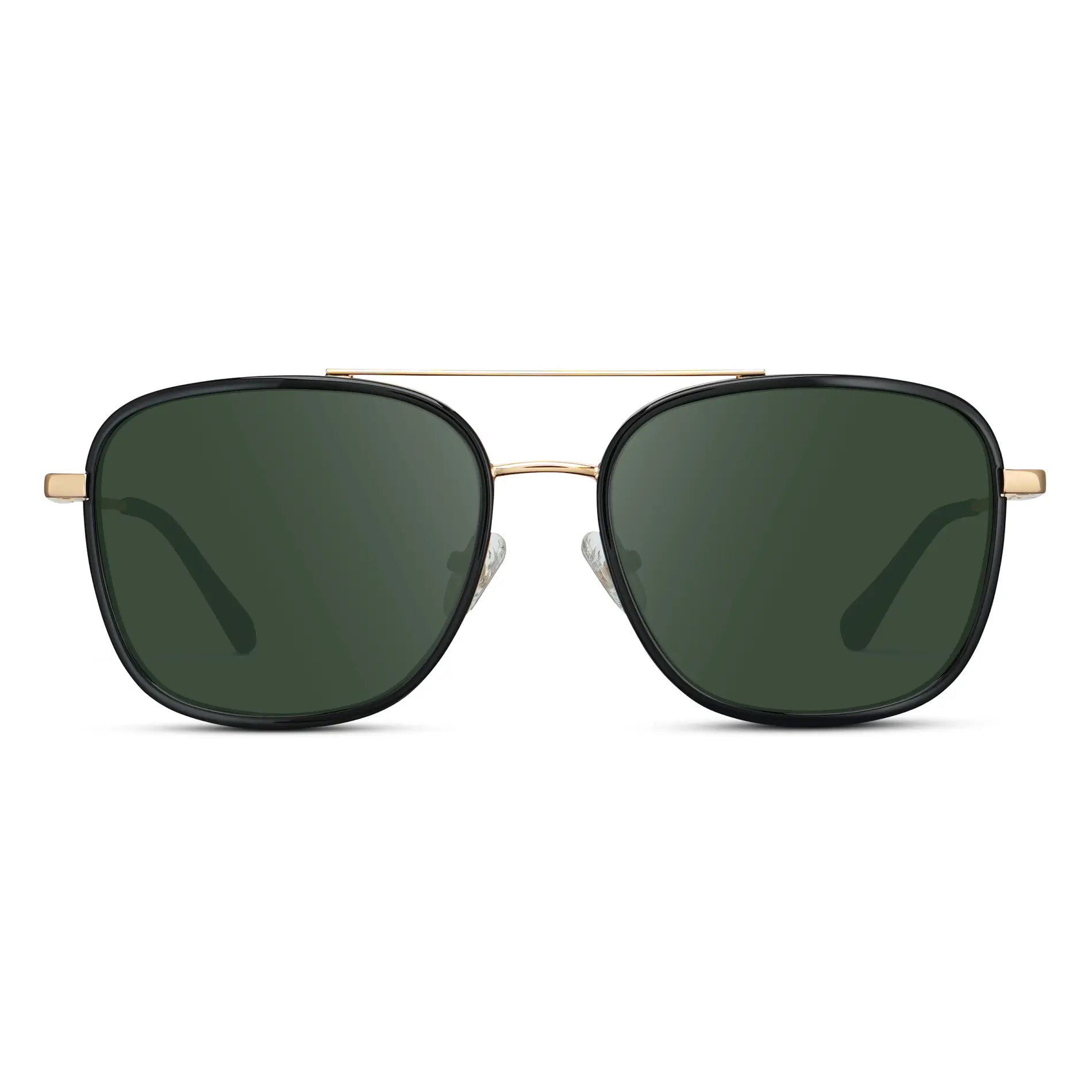 Black / G15 || Women's Oversized Square Aviator Prescription Eyeglasses with Black Acetate and Stainless Steel Frame and Green Lenses