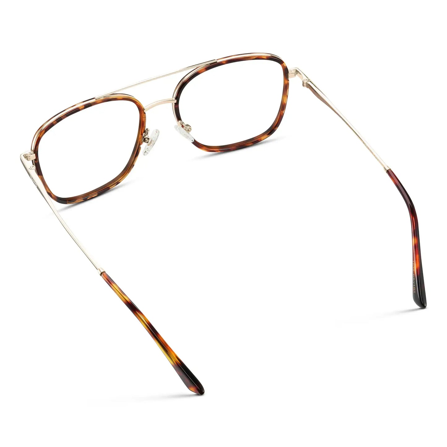 Ruby Tortoise || Back view of Women's Oversized Square Aviator Prescription Eyeglasses with Ruby Tortoise Acetate and Stainless Steel Frame and Clear Lenses on a white background
