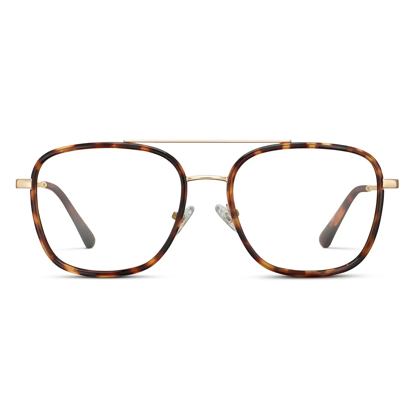 Ruby Tortoise || Women's Oversized Square Aviator Prescription Eyeglasses with Ruby Tortoise Acetate and Stainless Steel Frame and Clear Lenses on a white background