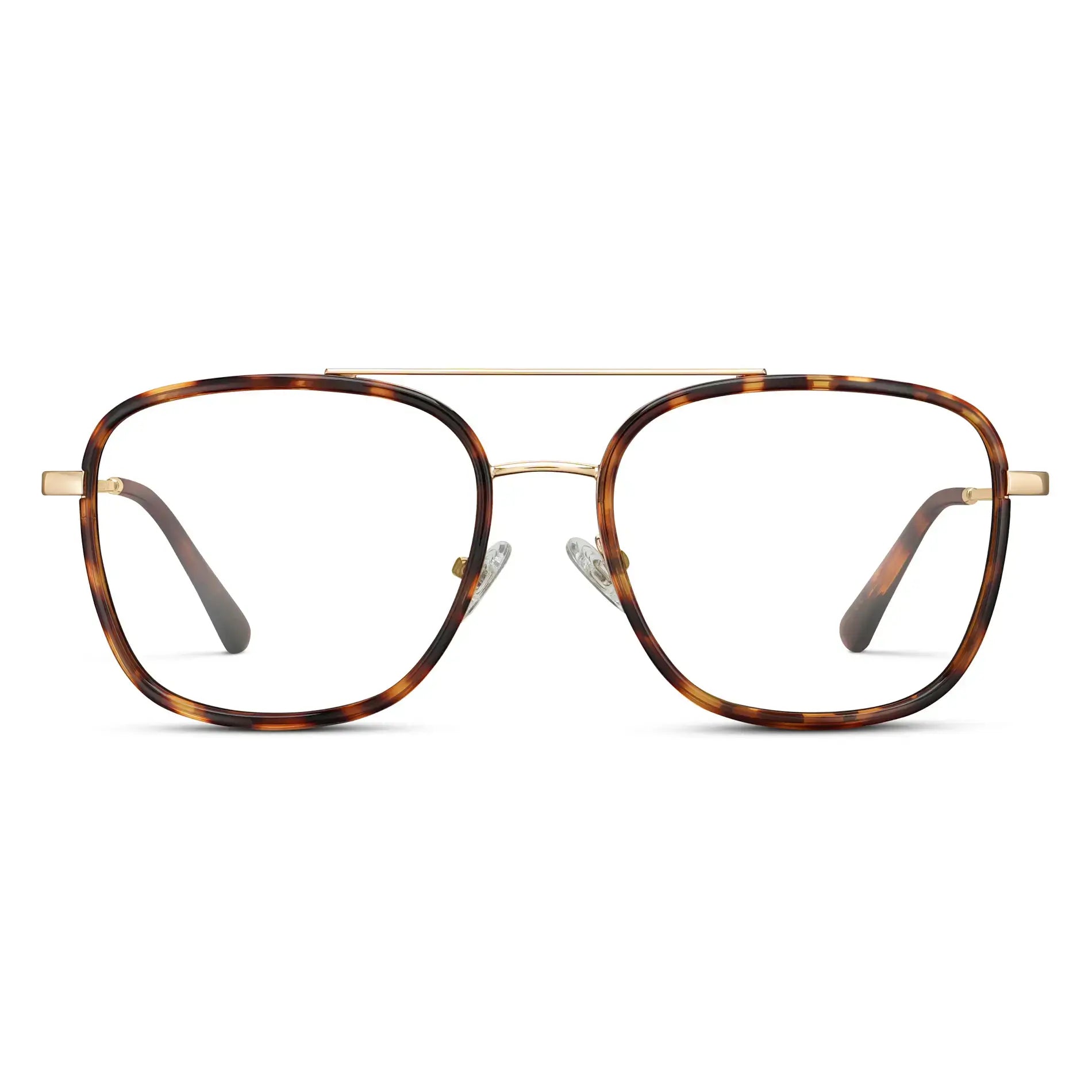 Ruby Tortoise || Women's Oversized Square Aviator Prescription Eyeglasses with Ruby Tortoise Acetate and Stainless Steel Frame and Clear Lenses on a white background