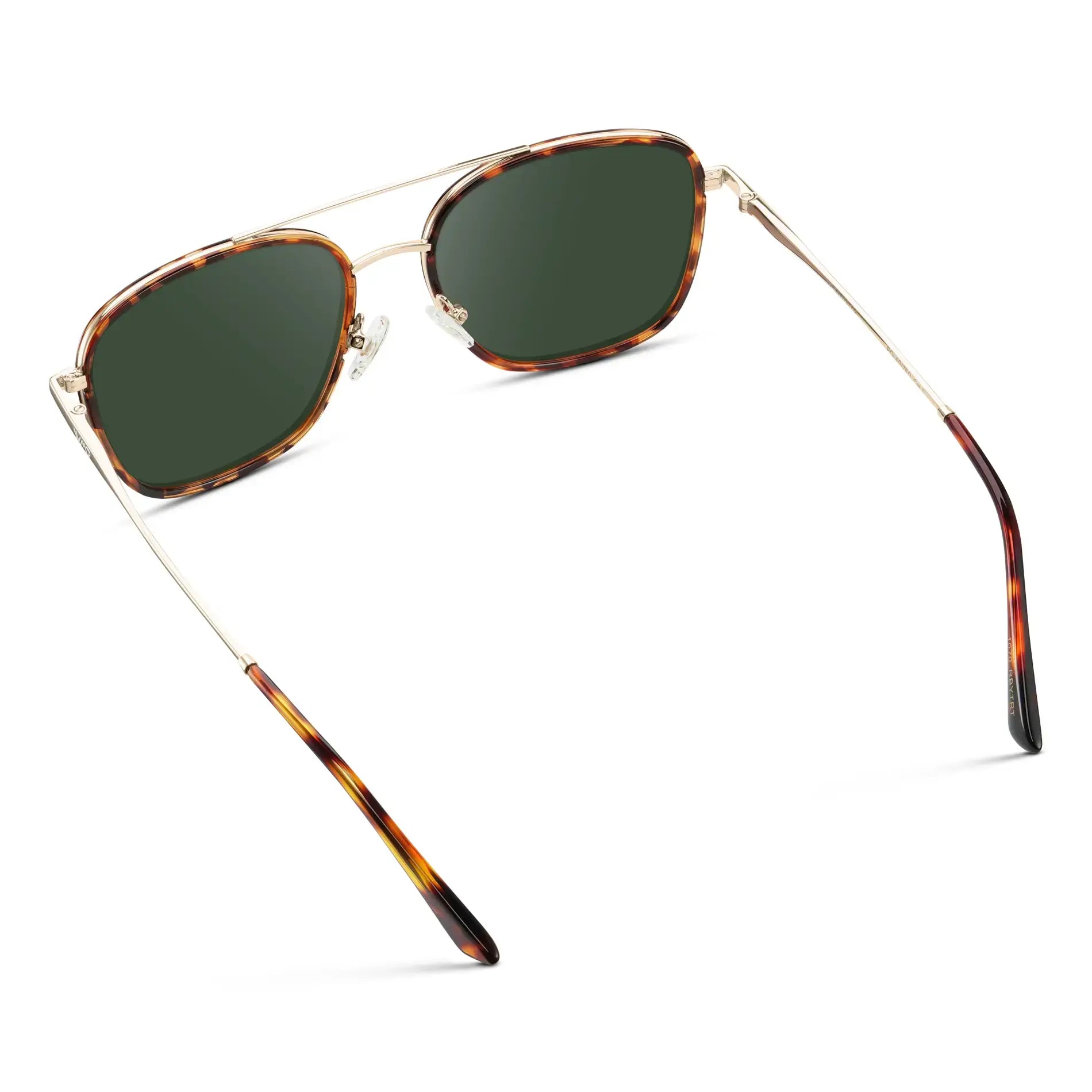 Ruby Tortoise / G15 || Back view of Women's Oversized Square Aviator Prescription Eyeglasses with Ruby Tortoise Acetate and Stainless Steel Frame and Green Lenses on a white background