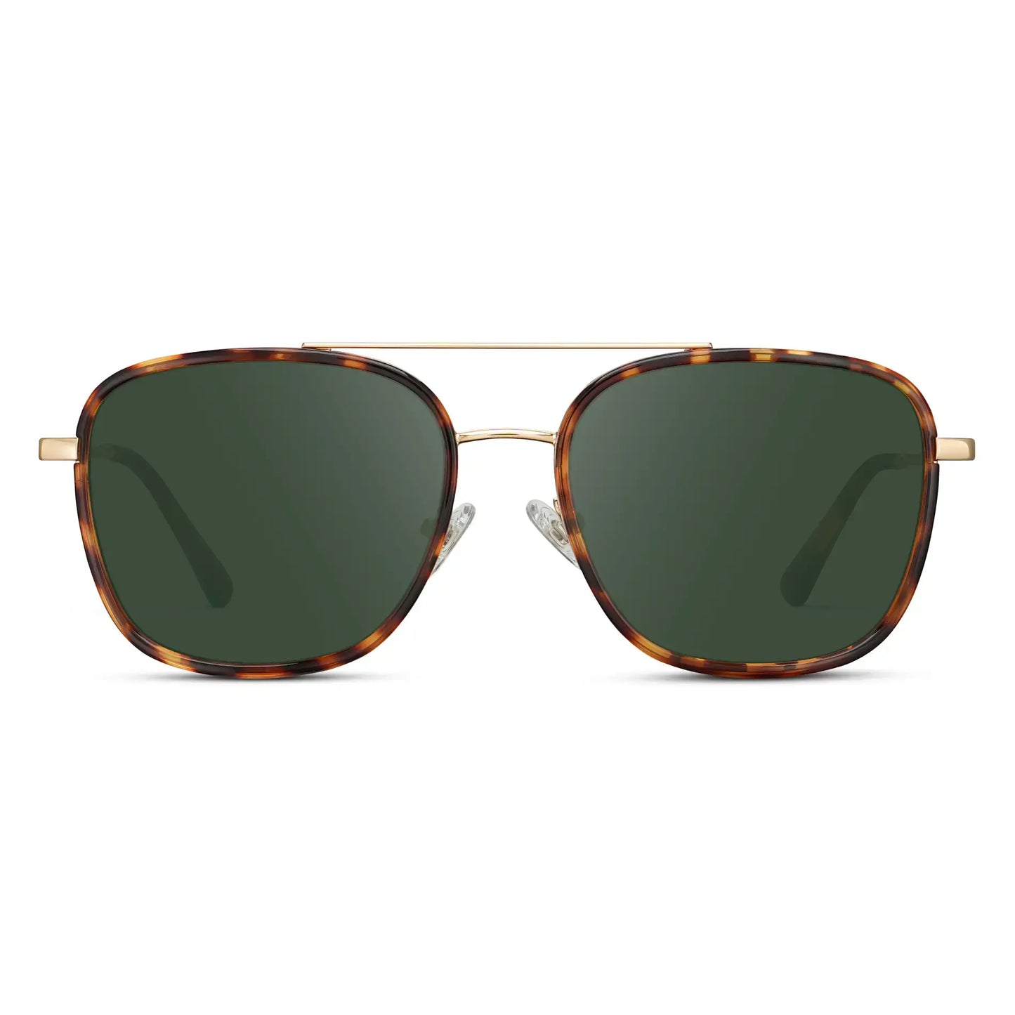 Ruby Tortoise / G15 || Women's Oversized Square Aviator Prescription Eyeglasses with Ruby Tortoise Acetate and Stainless Steel Frame and Green Lenses on a white background