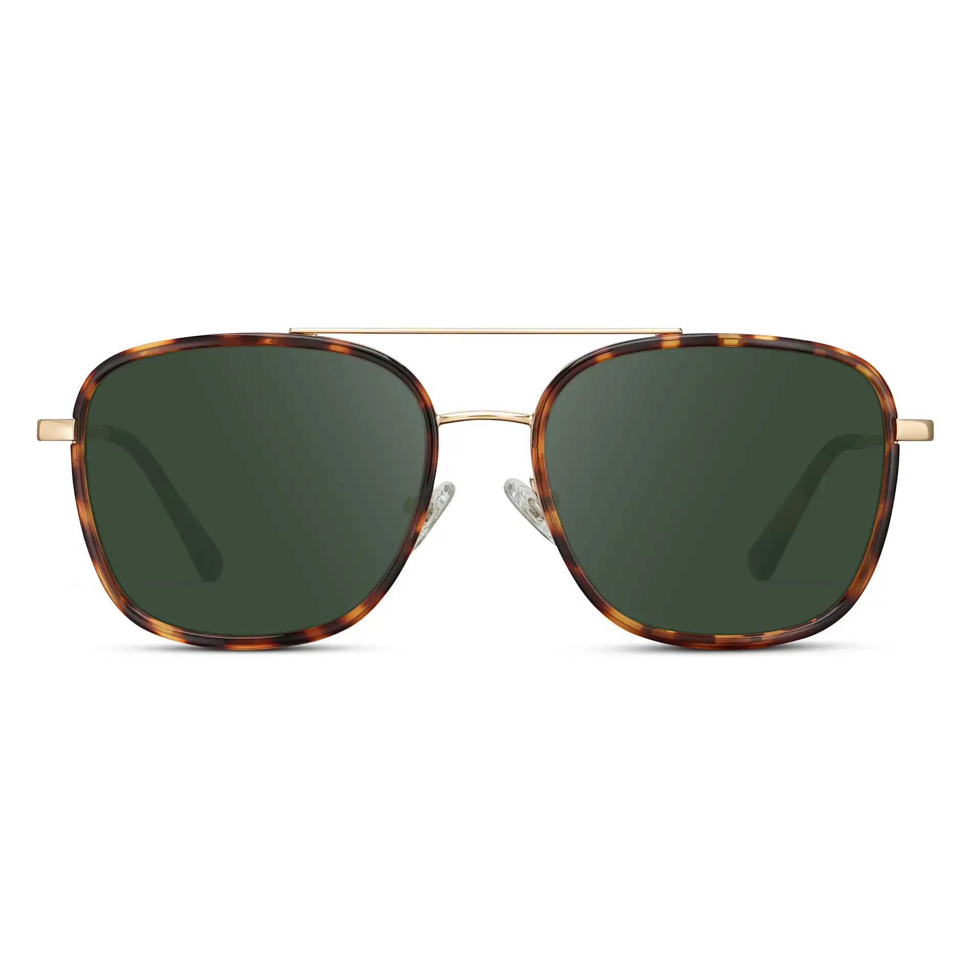 Ruby Tortoise / G15 || Women's Oversized Square Aviator Prescription Eyeglasses with Ruby Tortoise Acetate and Stainless Steel Frame and Green Lenses on a white background