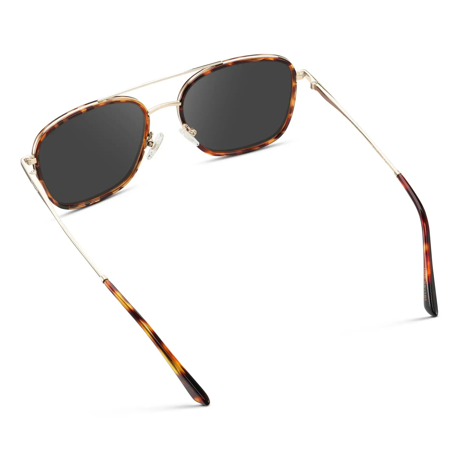 Ruby Tortoise / Grey || Back view of Women's Oversized Square Aviator Prescription Eyeglasses with Ruby Tortoise Acetate and Stainless Steel Frame and Grey Lenses on a white background