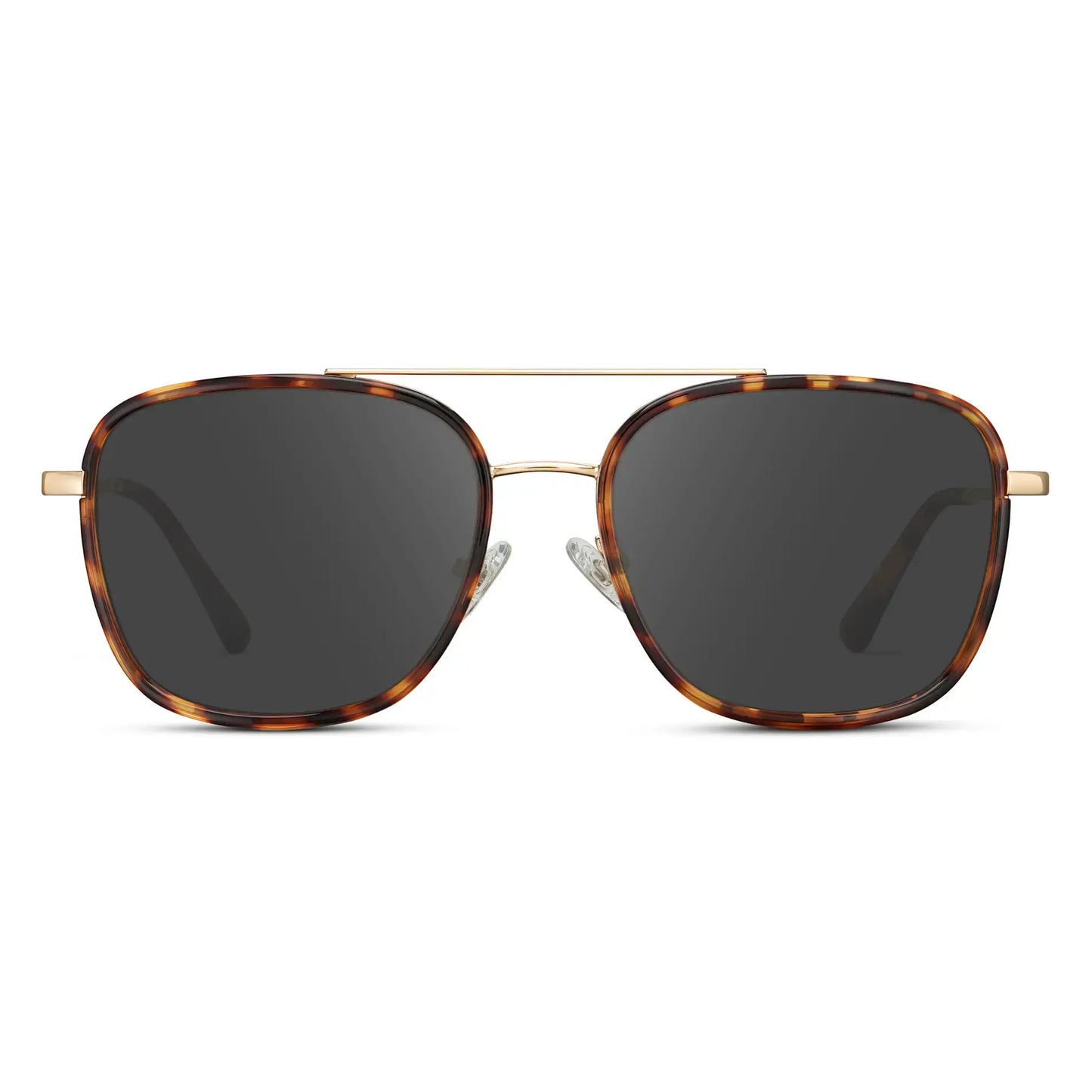 Ruby Tortoise / Grey || Women's Oversized Square Aviator Prescription Eyeglasses with Ruby Tortoise Acetate and Stainless Steel Frame and Grey Lenses on a white background