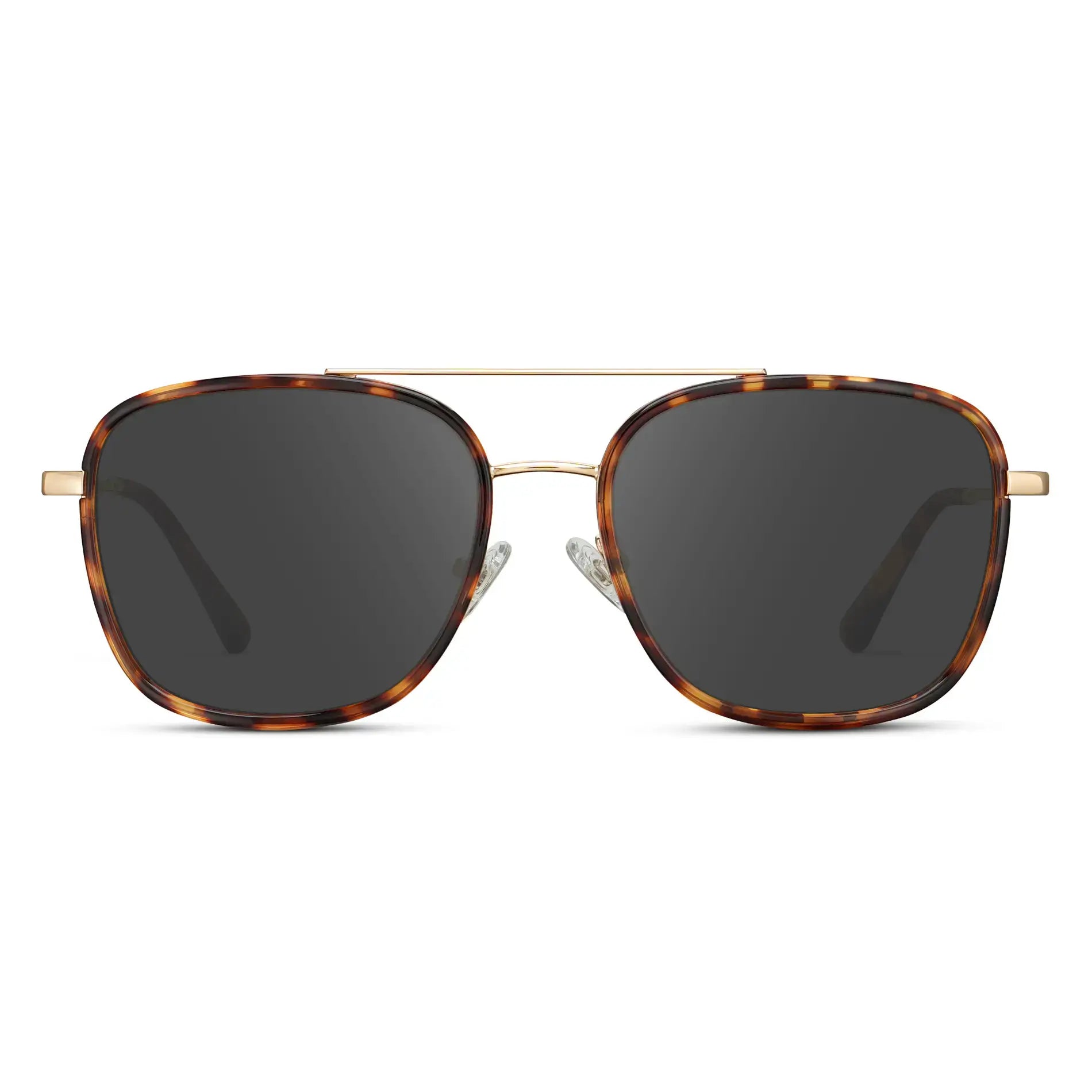 Ruby Tortoise / Grey || Women's Oversized Square Aviator Prescription Eyeglasses with Ruby Tortoise Acetate and Stainless Steel Frame and Grey Lenses on a white background