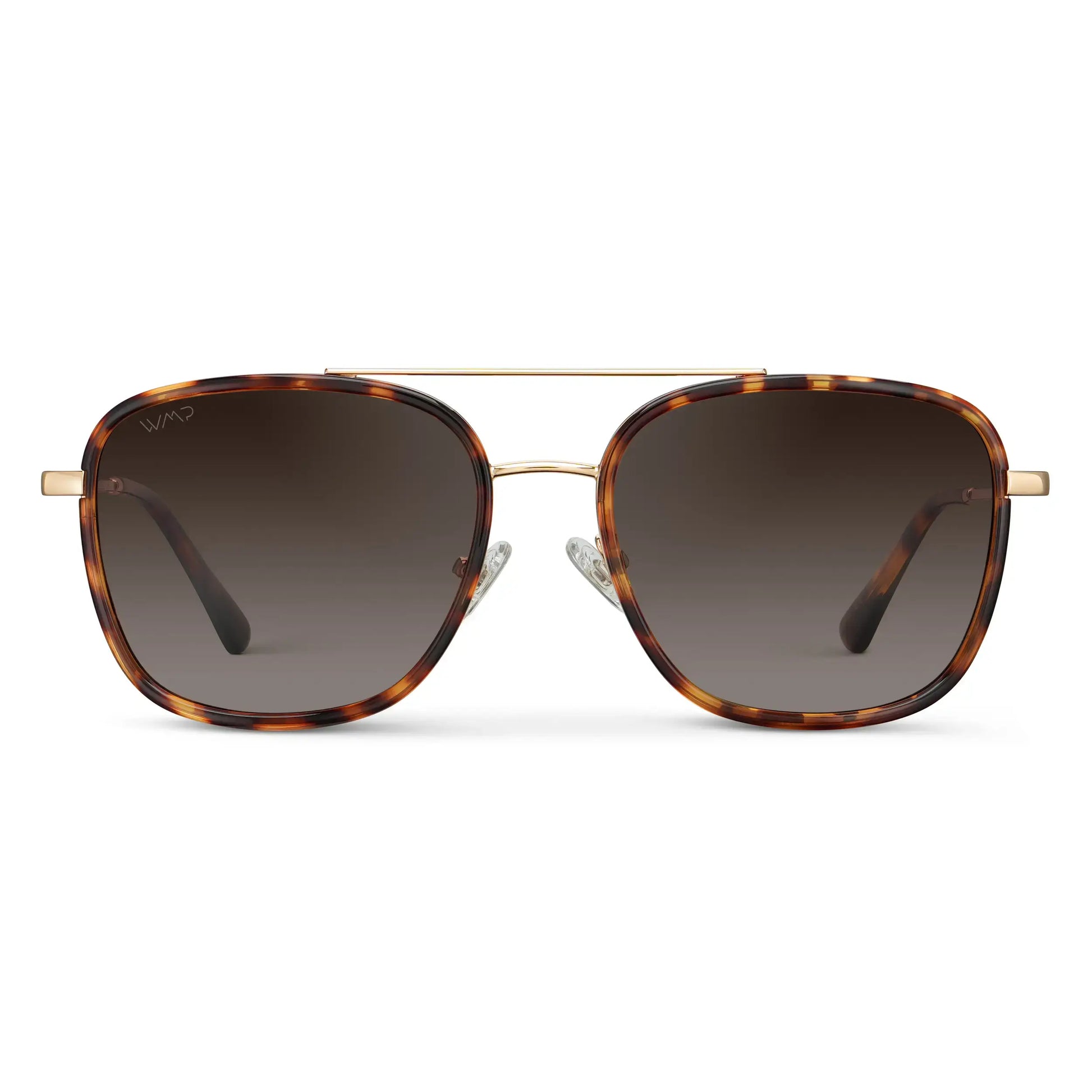 Ruby Tortoise / Brown Gradient Lens || Women's Ruby Tortoise Aviator Metal Frame Sunglasses with Brown Gradient Polarized Lenses on a white background