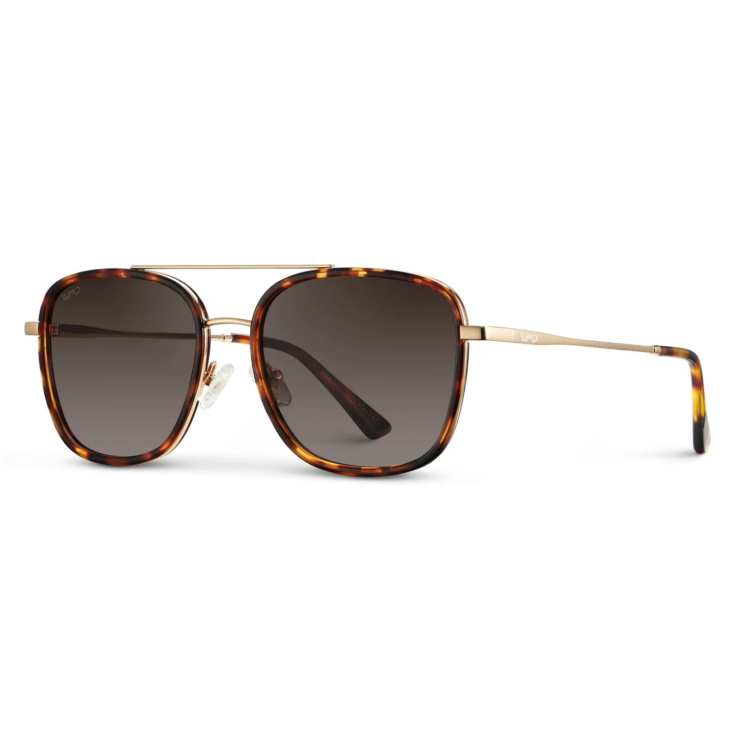Ruby Tortoise / Brown Gradient Lens || Side view of Women's Ruby Tortoise Aviator Metal Frame Sunglasses with Brown Gradient Polarized Lenses on a white background