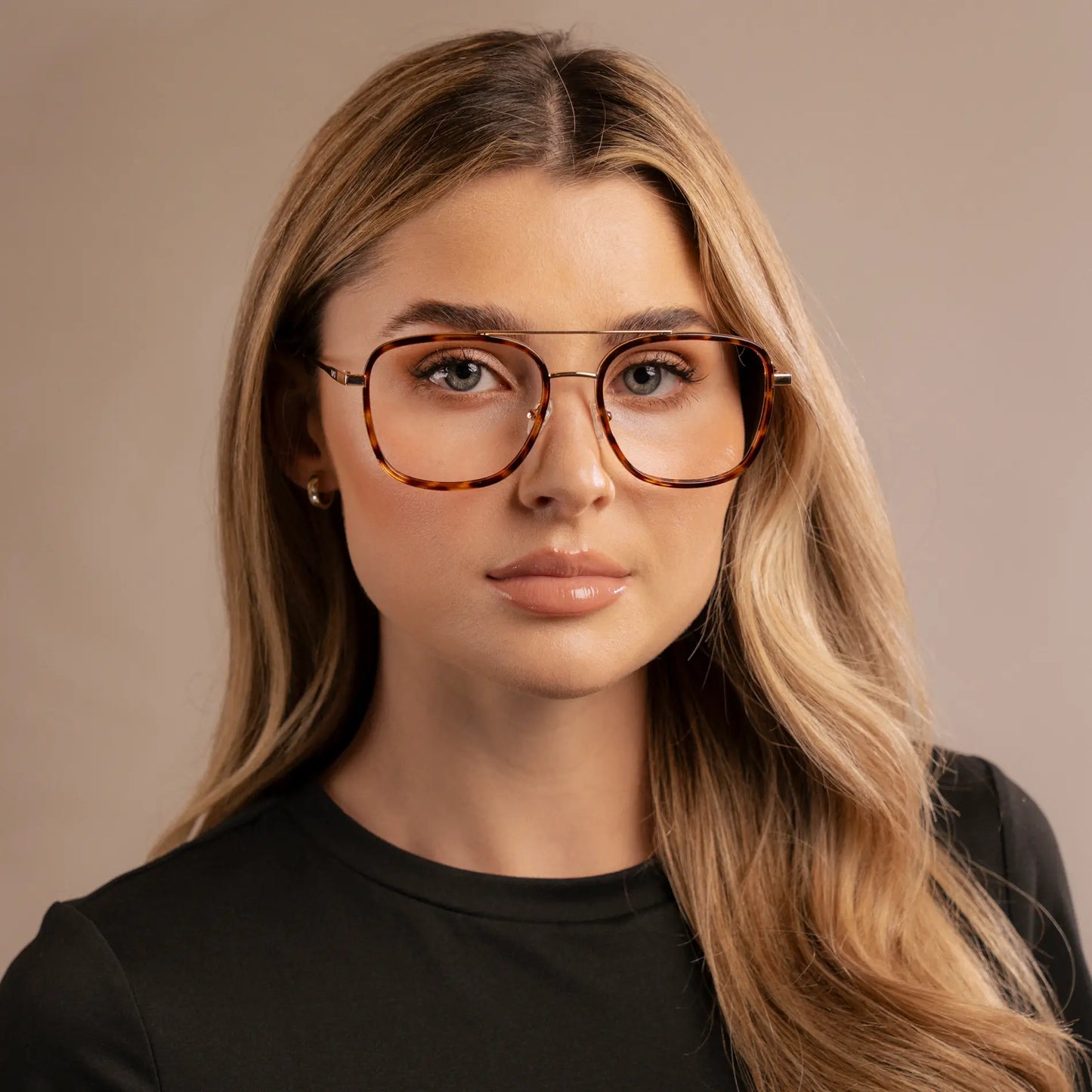 Ruby Tortoise || Women's Oversized Square Aviator Prescription Eyeglasses with Ruby Tortoise Acetate and Stainless Steel Frame and Clear Lenses on a white background