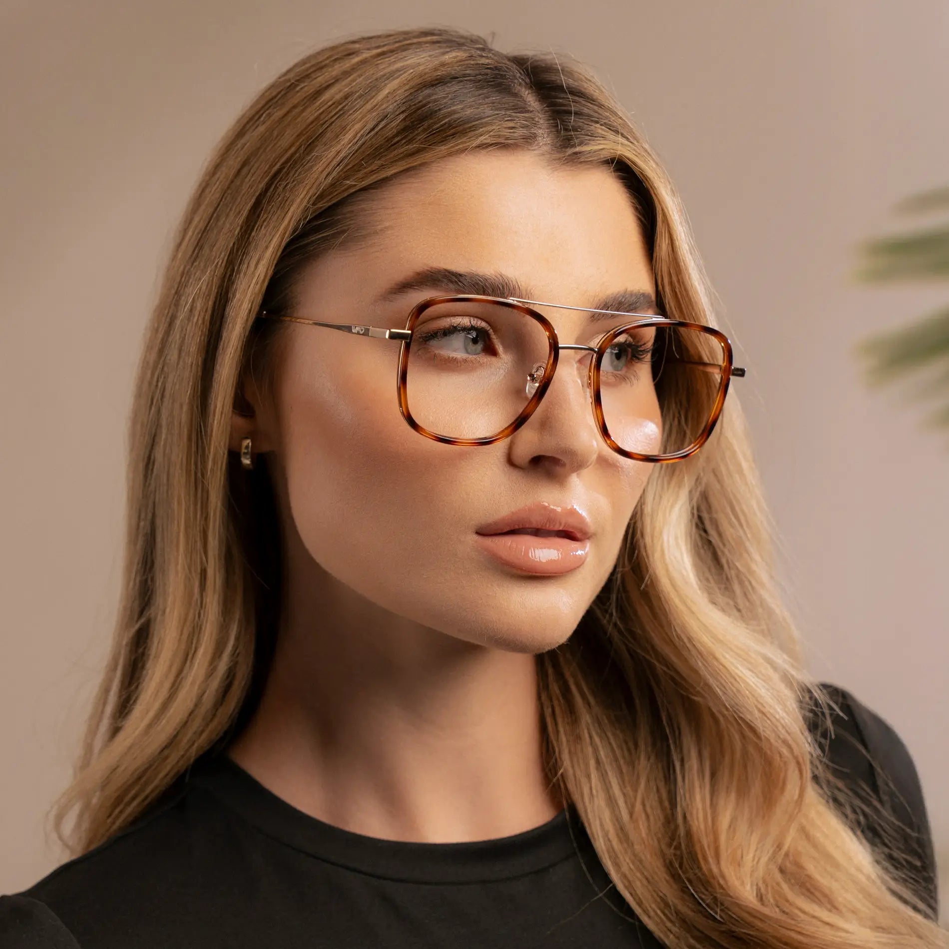 Brown Tortoise || Women's Oversized Square Aviator Prescription Eyeglasses with Brown Tortoise Acetate and Stainless Steel Frame and Clear Lenses
