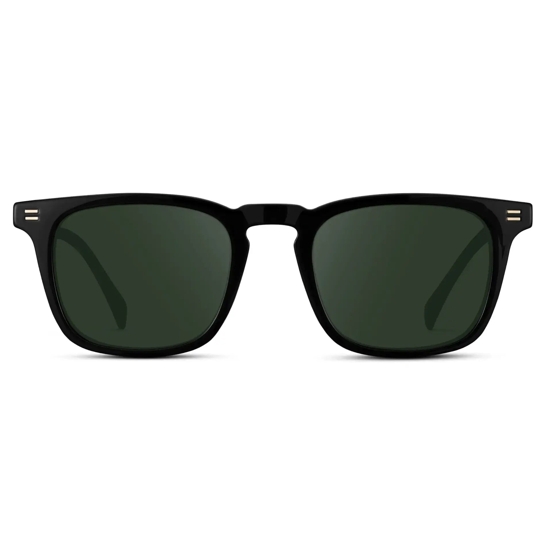 Black / G15 || Men's Rectangular Prescription Sunglasses with Black Frame and Green Lenses on a white background