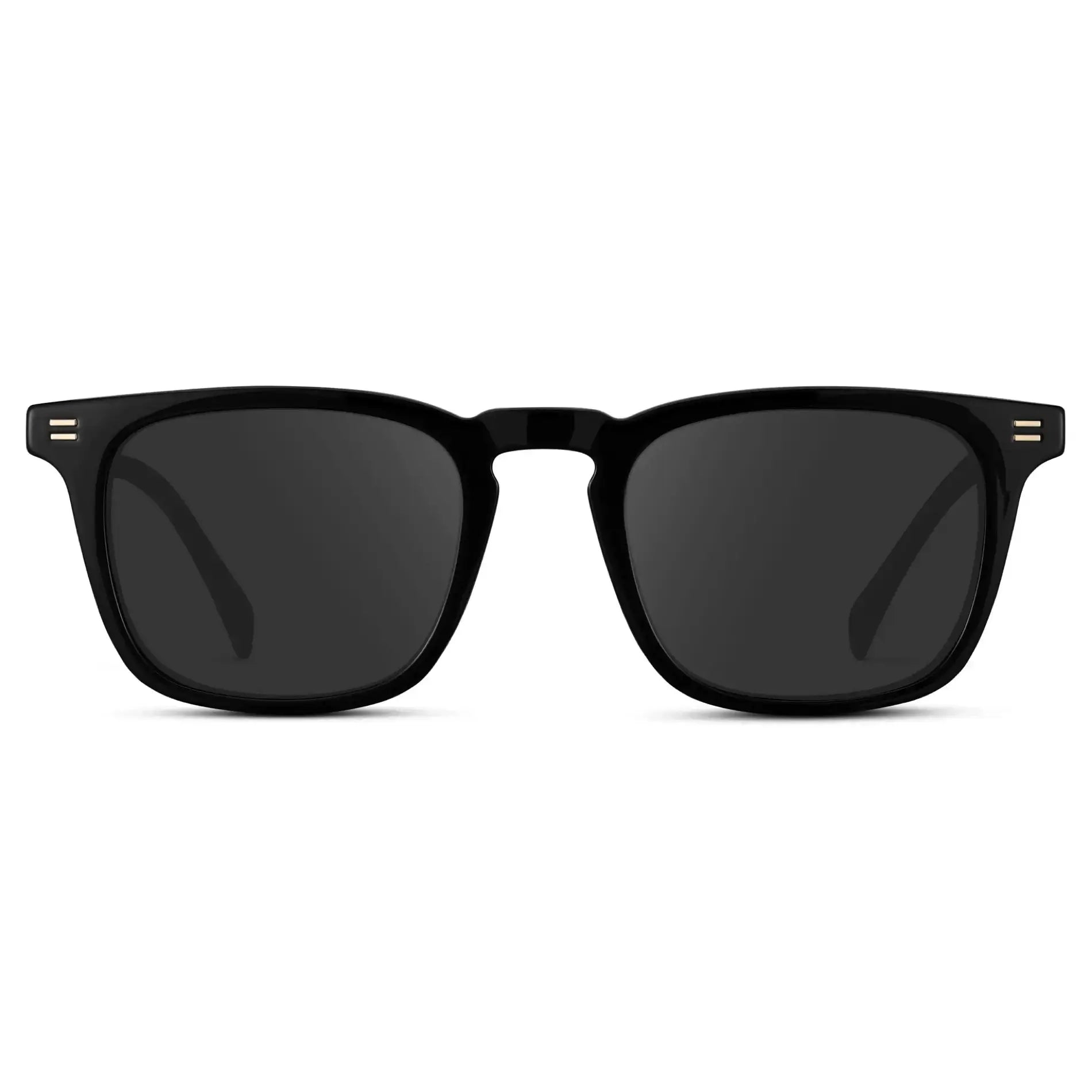 Black / Grey || Men's Rectangular Prescription Sunglasses with Black Frame and Grey Lenses on a white background
